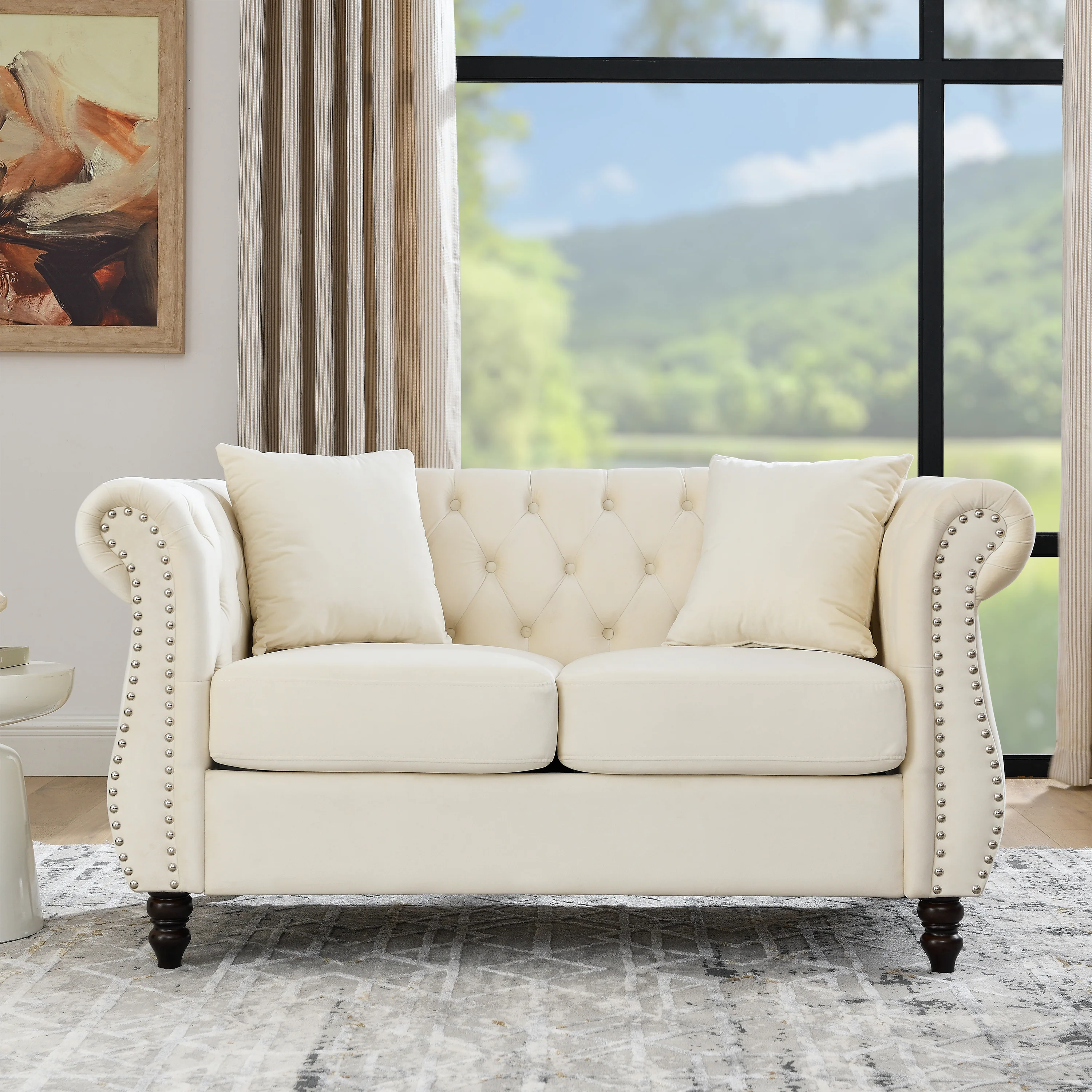 Nailhead Velvet Chesterfield Loveseat - Image 5