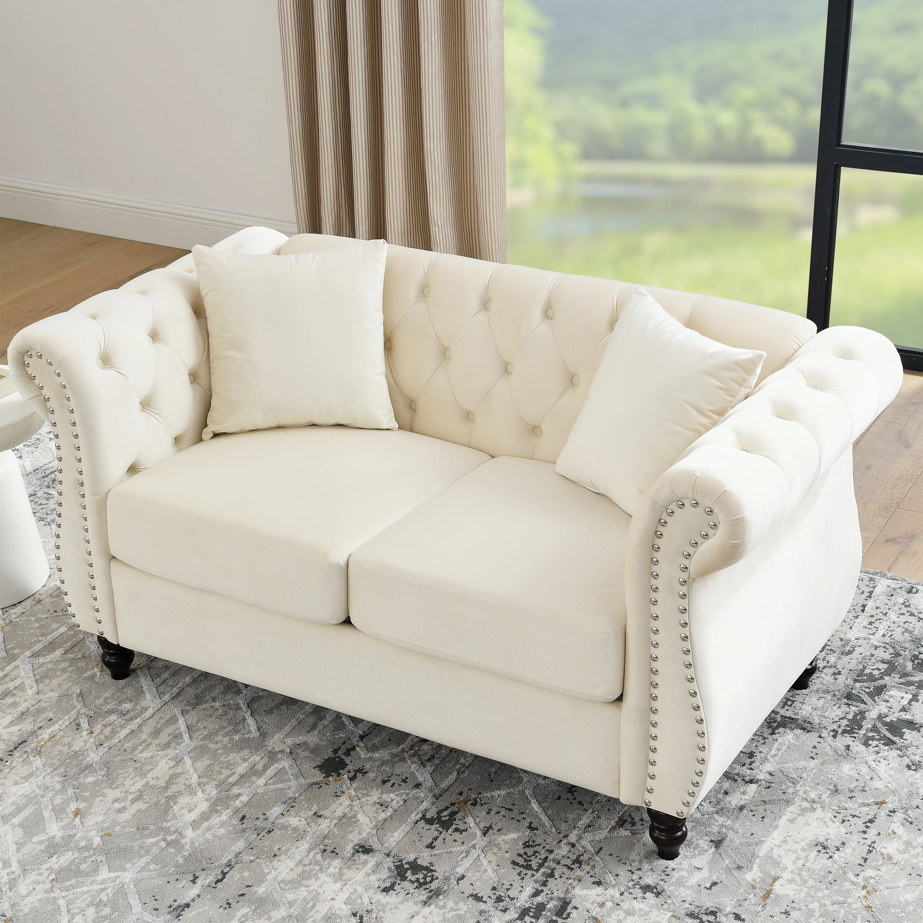 Nailhead Velvet Chesterfield Loveseat - Image 6