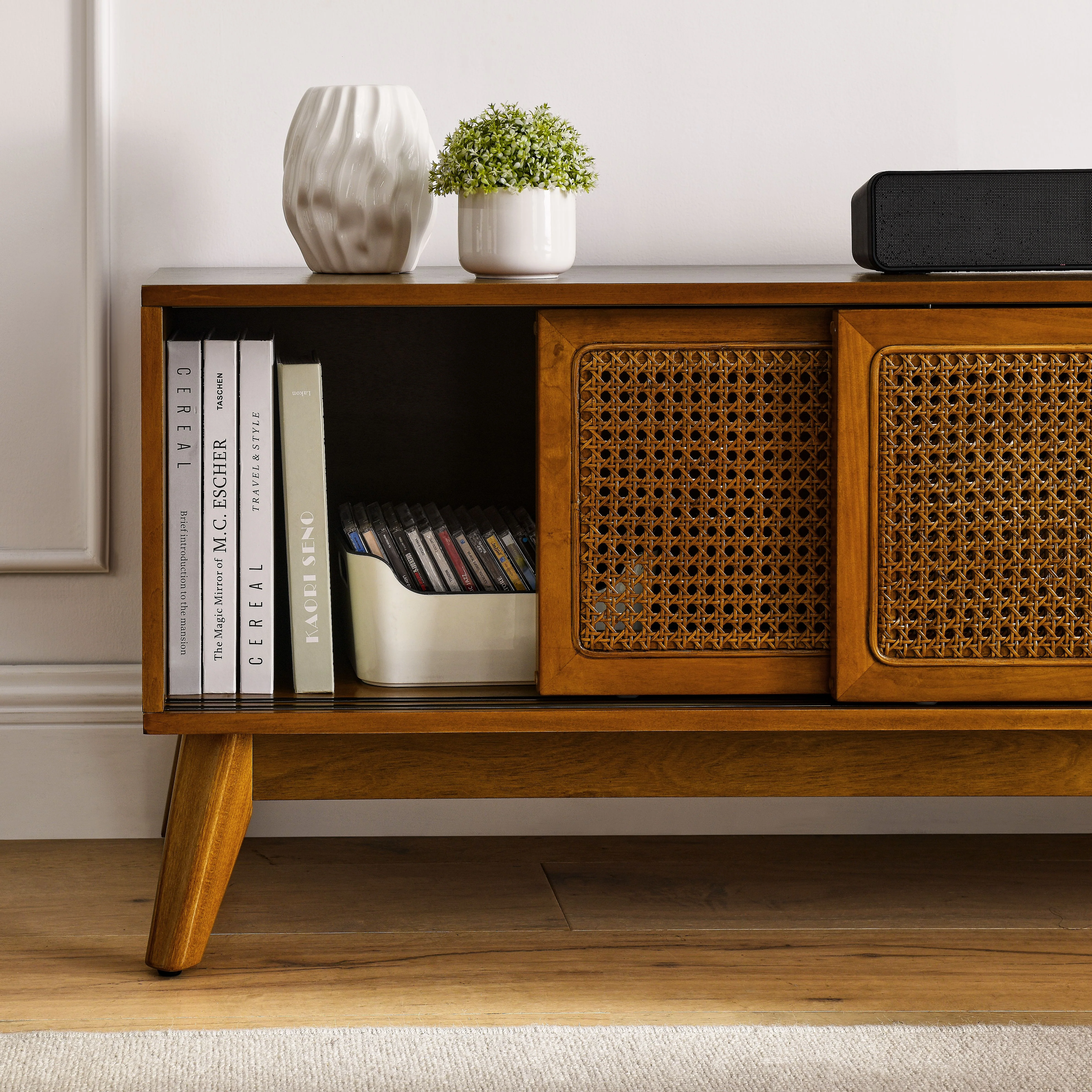 Mid Century Modern Rattan TV Stand for 65 Inch TV - Image 12