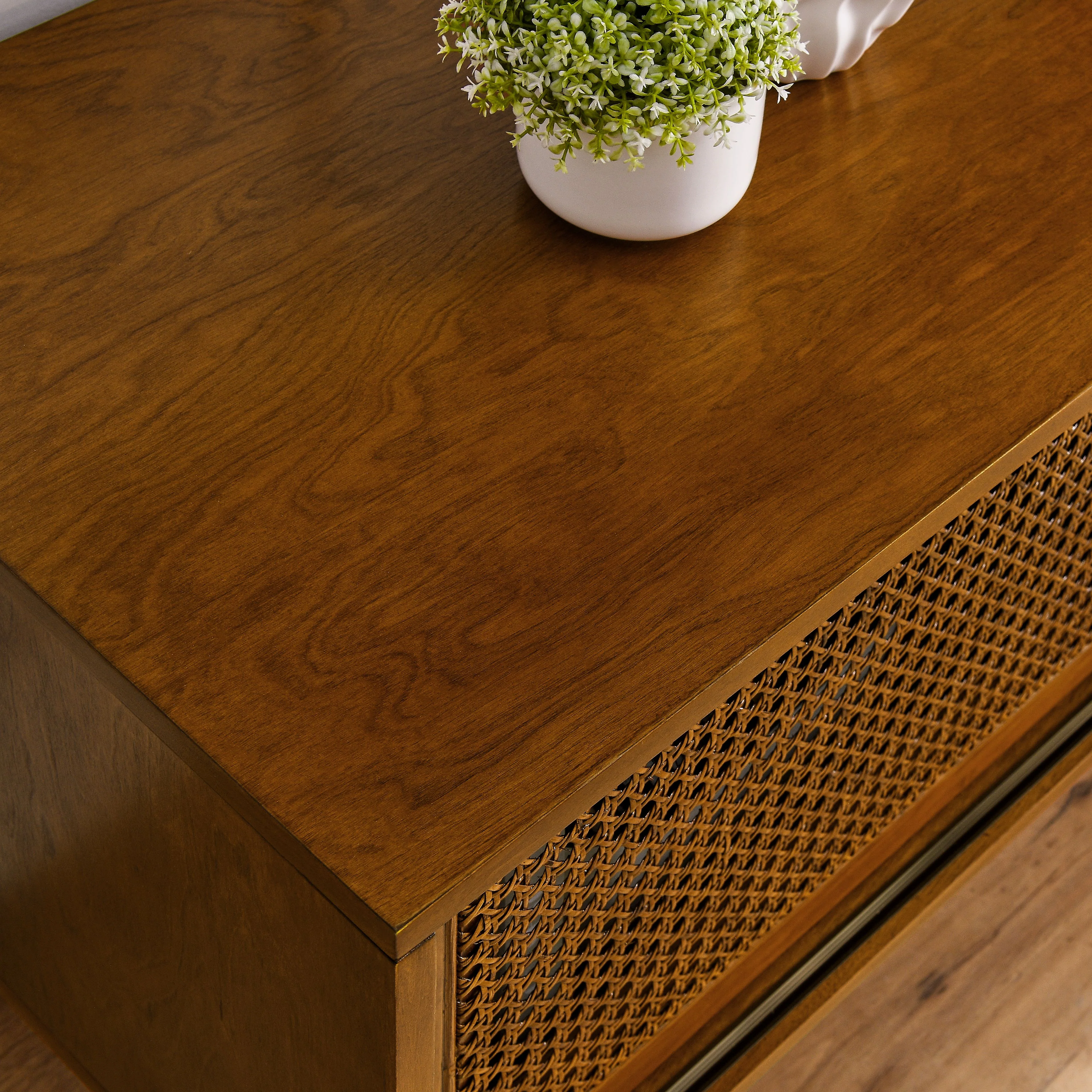 Mid Century Modern Rattan TV Stand for 65 Inch TV - Image 14