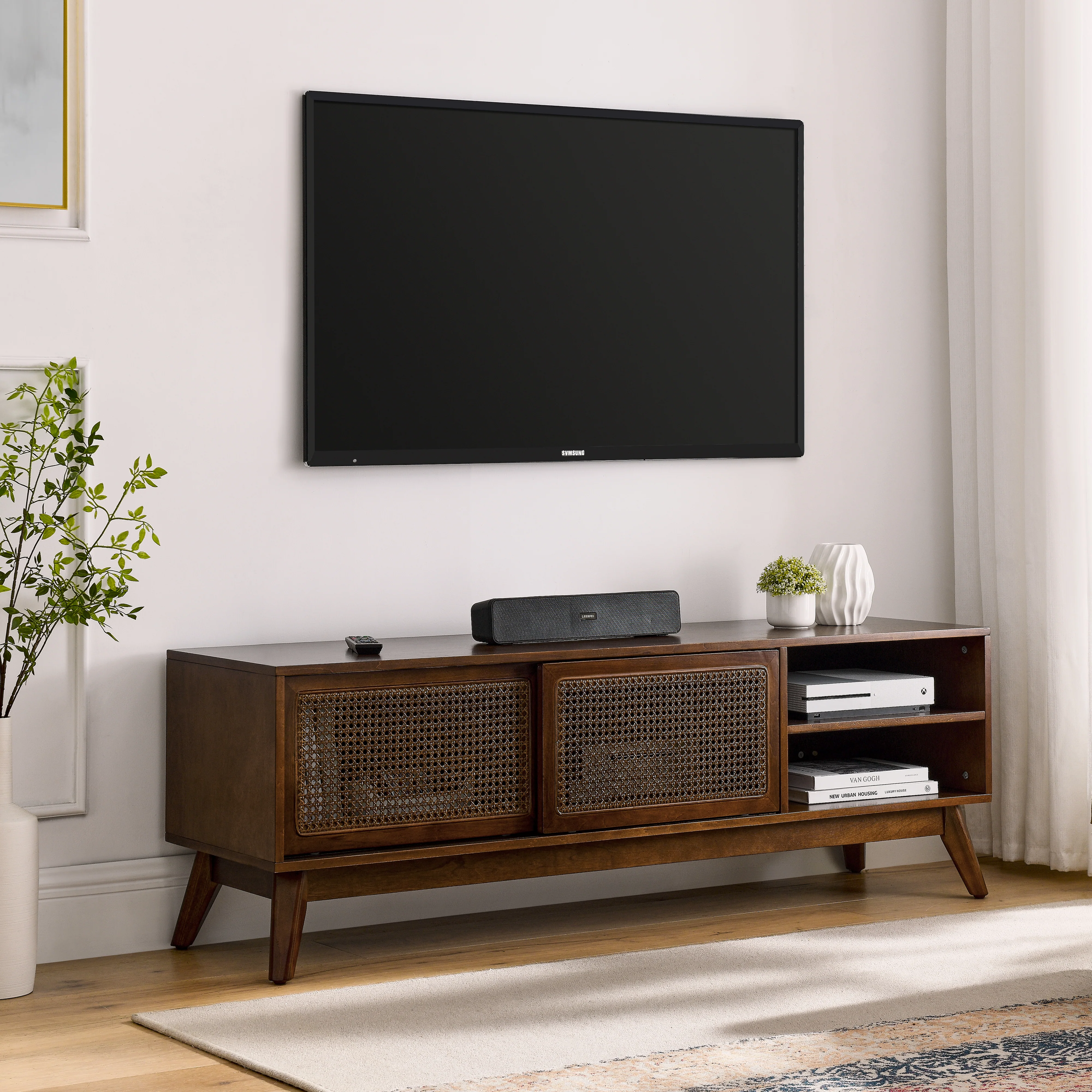 Mid Century Modern Rattan TV Stand for 65 Inch TV - Image 3