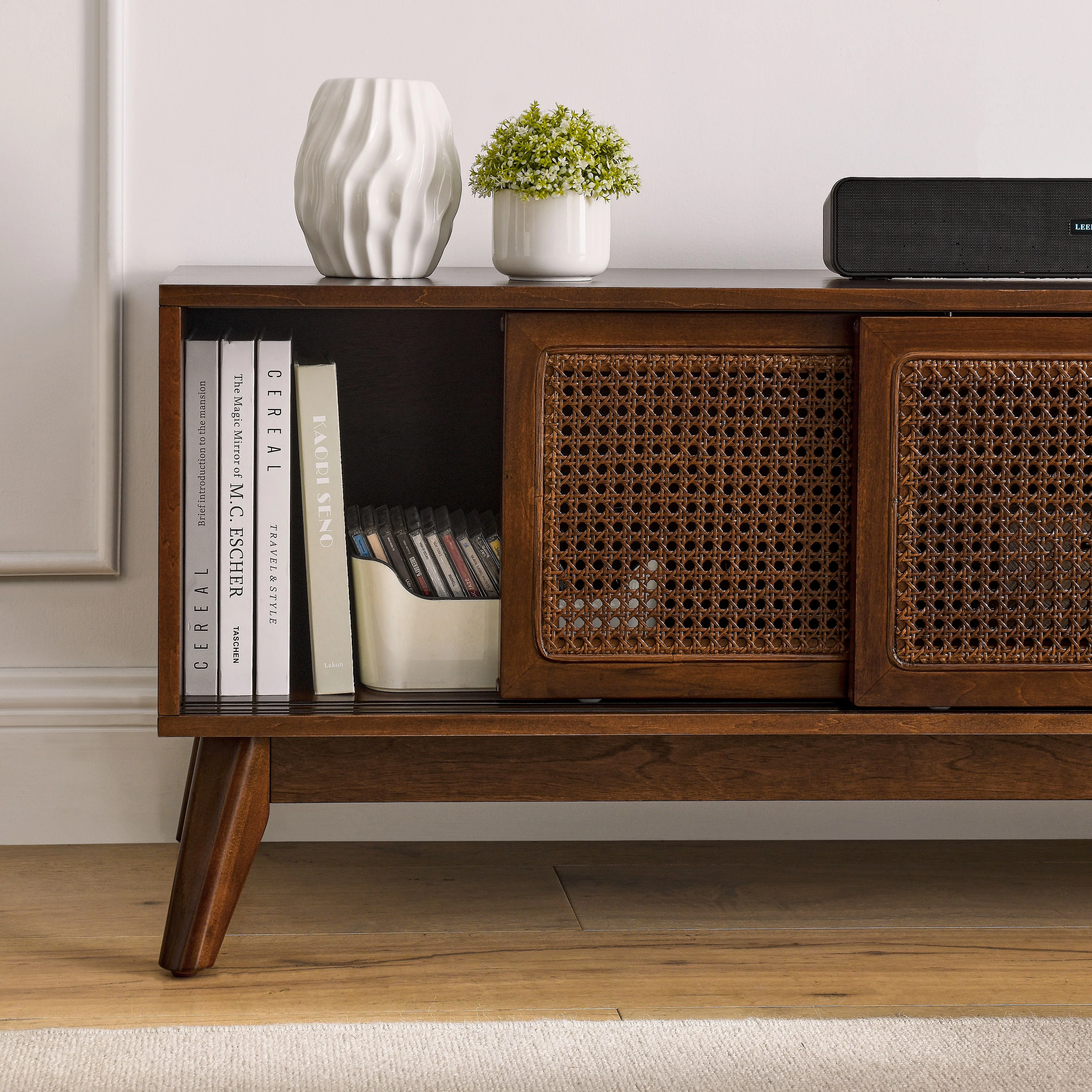 Mid Century Modern Rattan TV Stand for 65 Inch TV - Image 4
