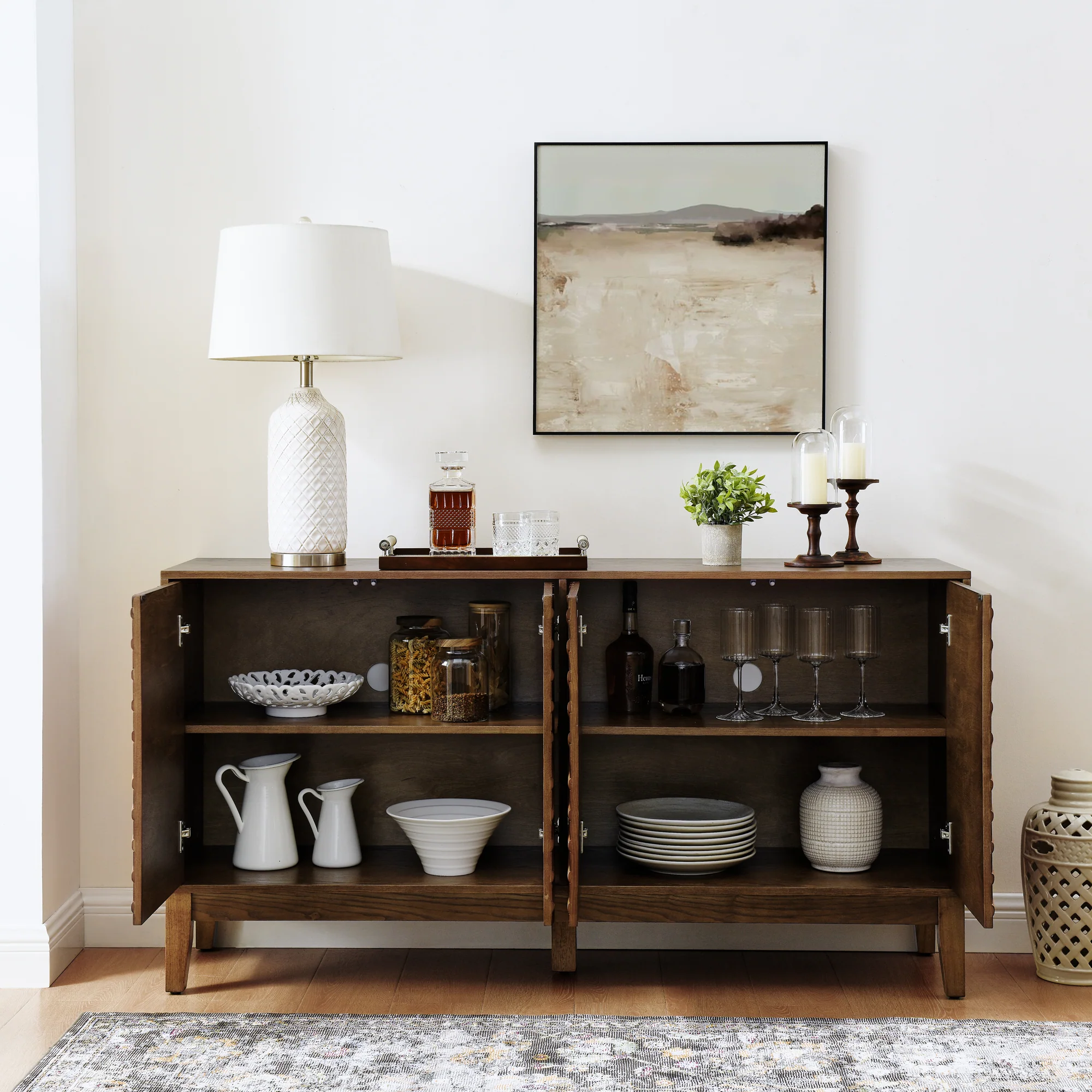Diamond Fluted Sideboard Storage Cabinet with Adjustable Shelves - Image 3