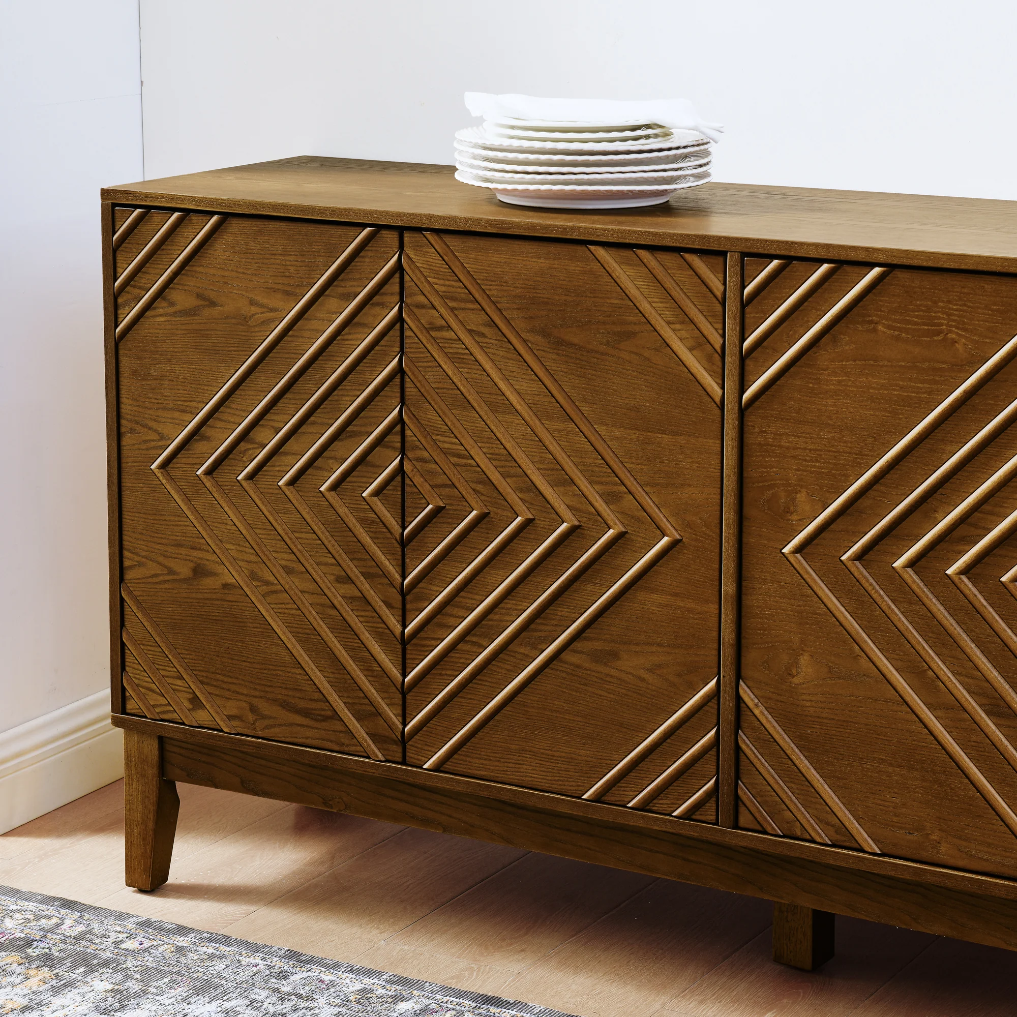 Diamond Fluted Sideboard Storage Cabinet with Adjustable Shelves - Image 4