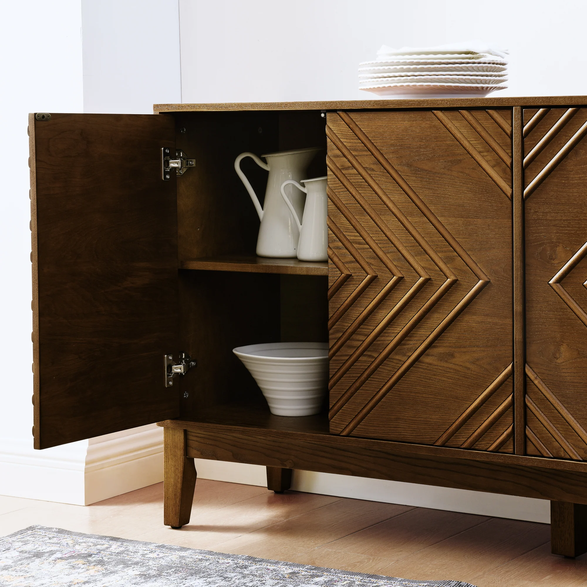 Diamond Fluted Sideboard Storage Cabinet with Adjustable Shelves - Image 5