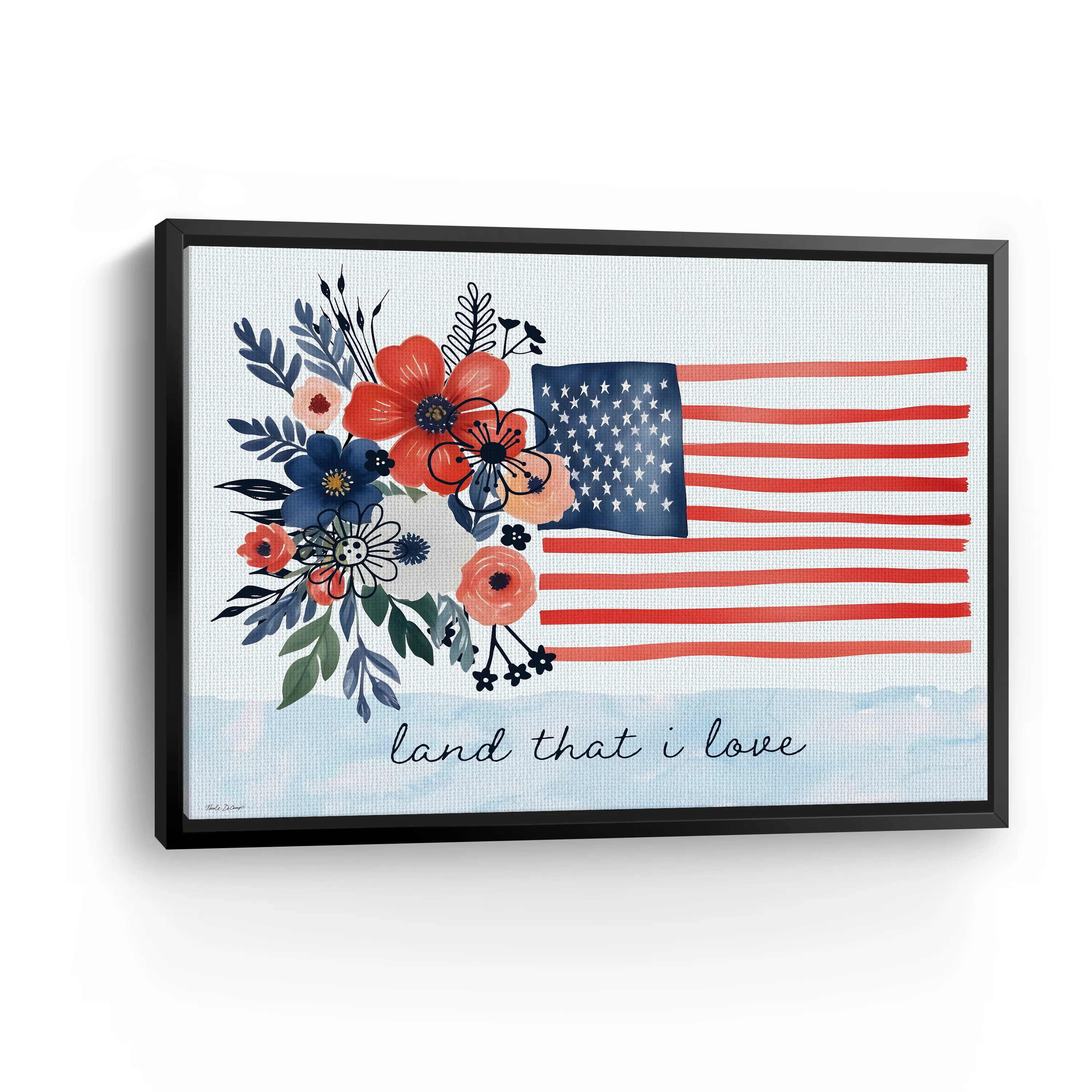 Floral American Flag Canvas Giclee - Image 3