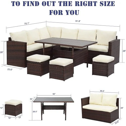 7-Pieces Outdoor Dining Sectional Sofa Set - Image 12