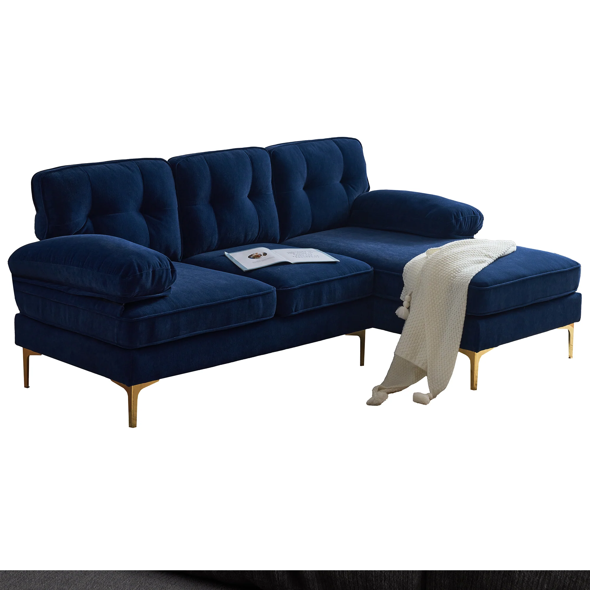 Modern Tufted Velvet L-Shape Sofa - Image 10