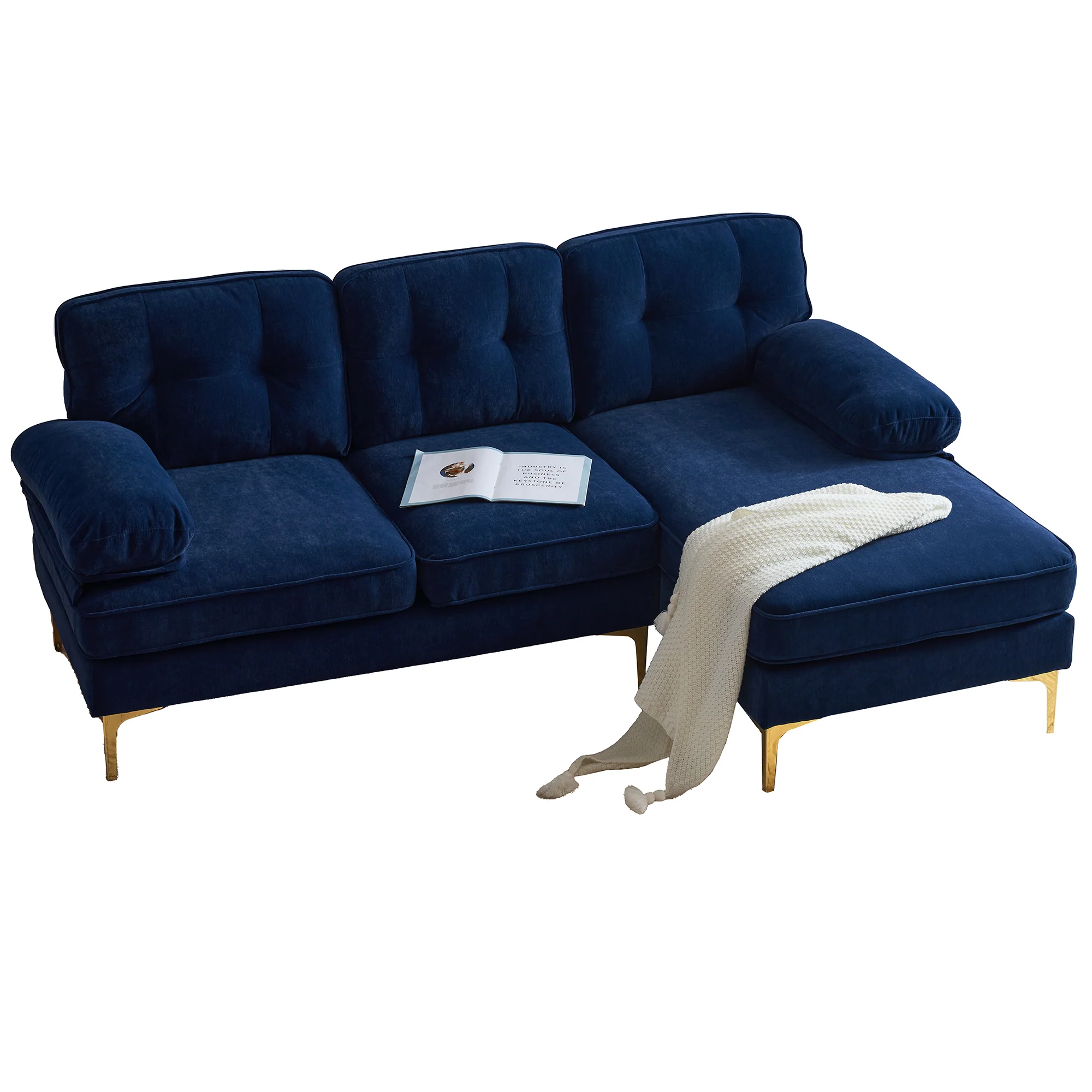 Modern Tufted Velvet L-Shape Sofa - Image 11