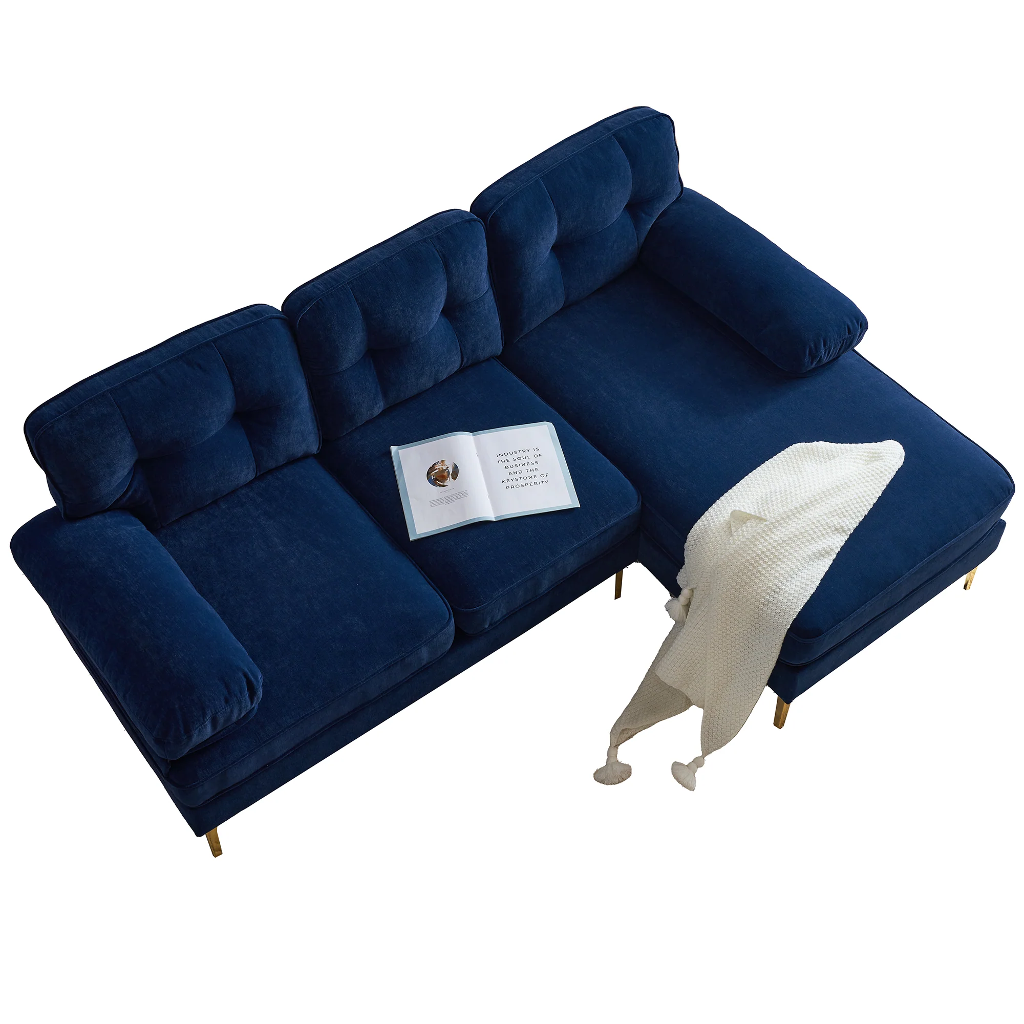 Modern Tufted Velvet L-Shape Sofa - Image 12