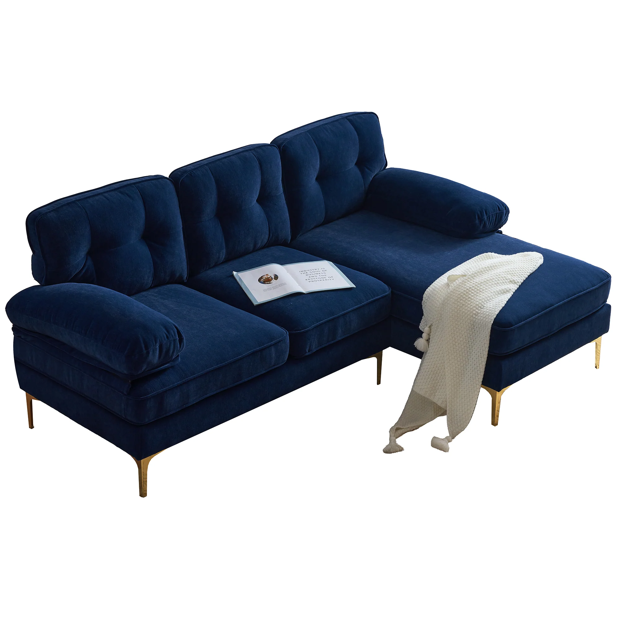Modern Tufted Velvet L-Shape Sofa - Image 13