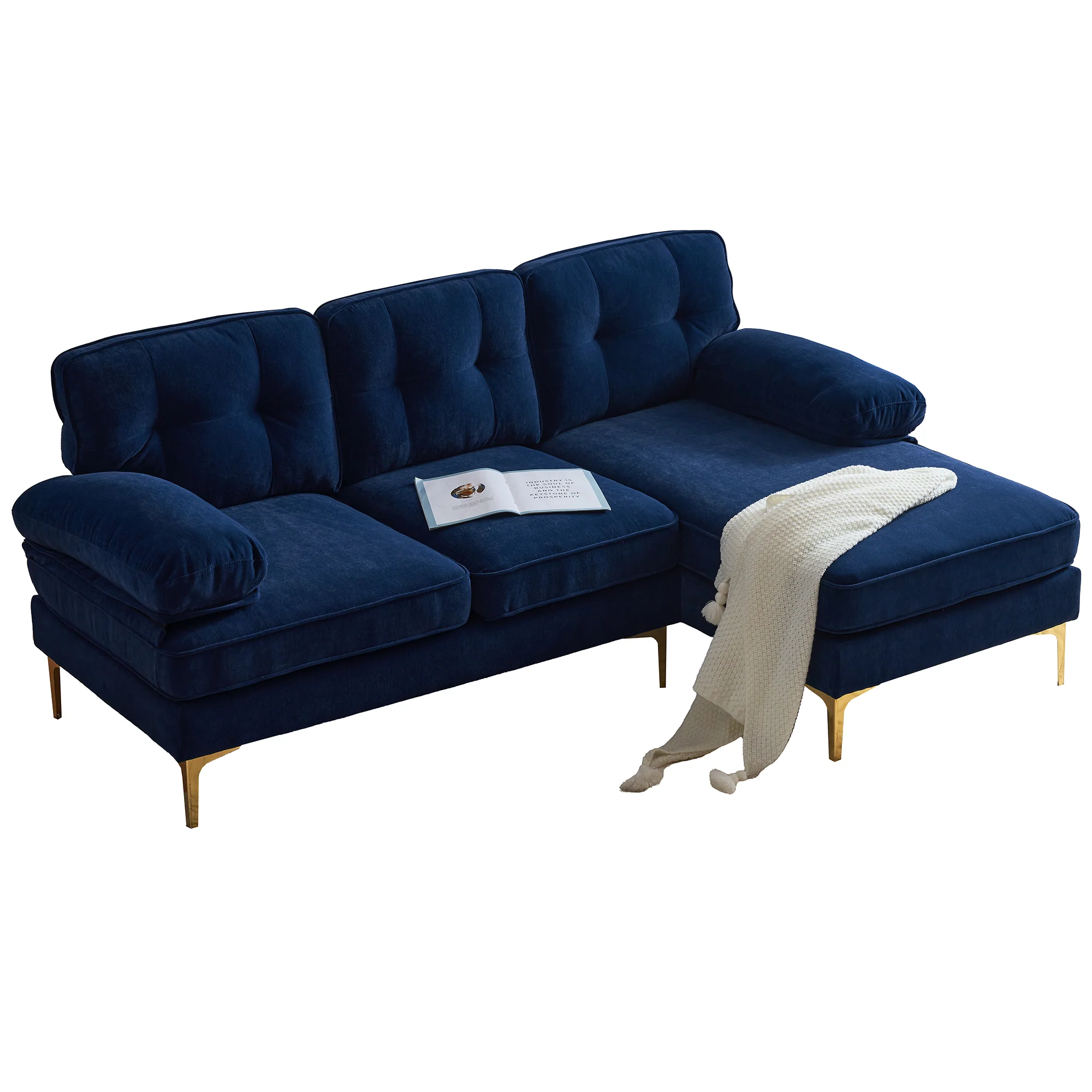 Modern Tufted Velvet L-Shape Sofa - Image 14