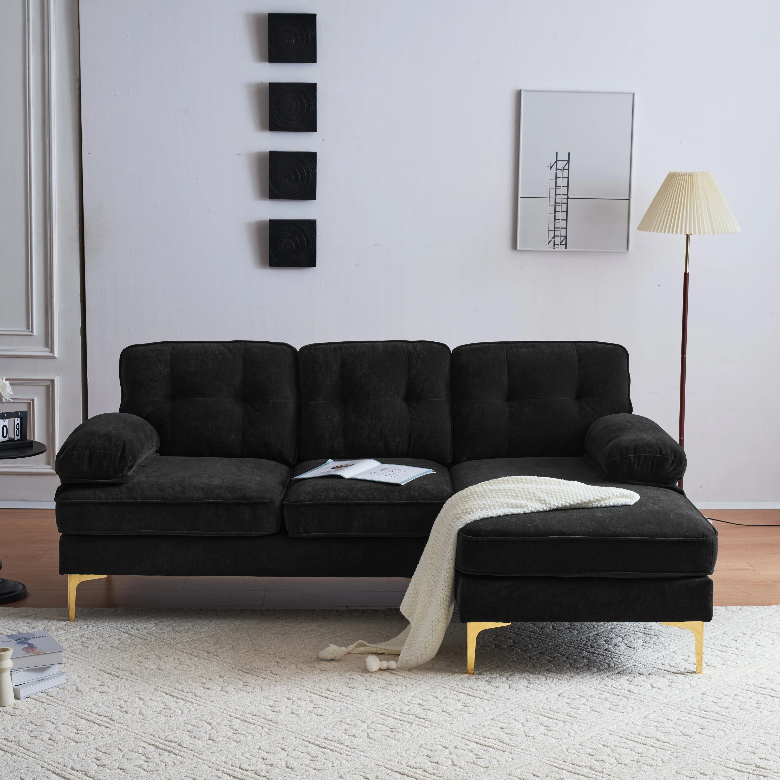 Modern Tufted Velvet L-Shape Sofa - Image 2