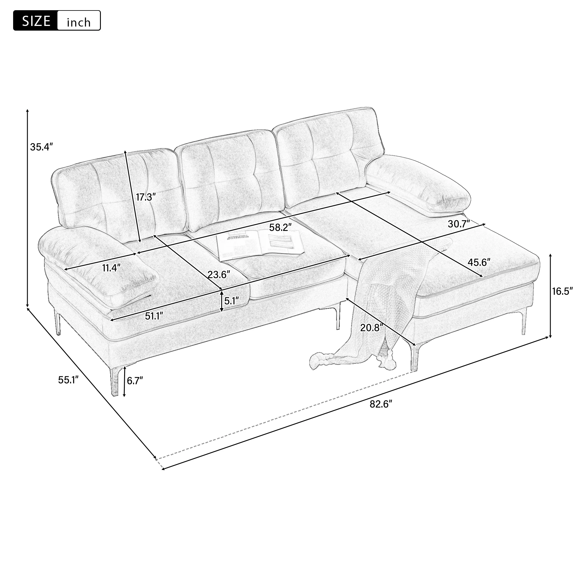Modern Tufted Velvet L-Shape Sofa - Image 21