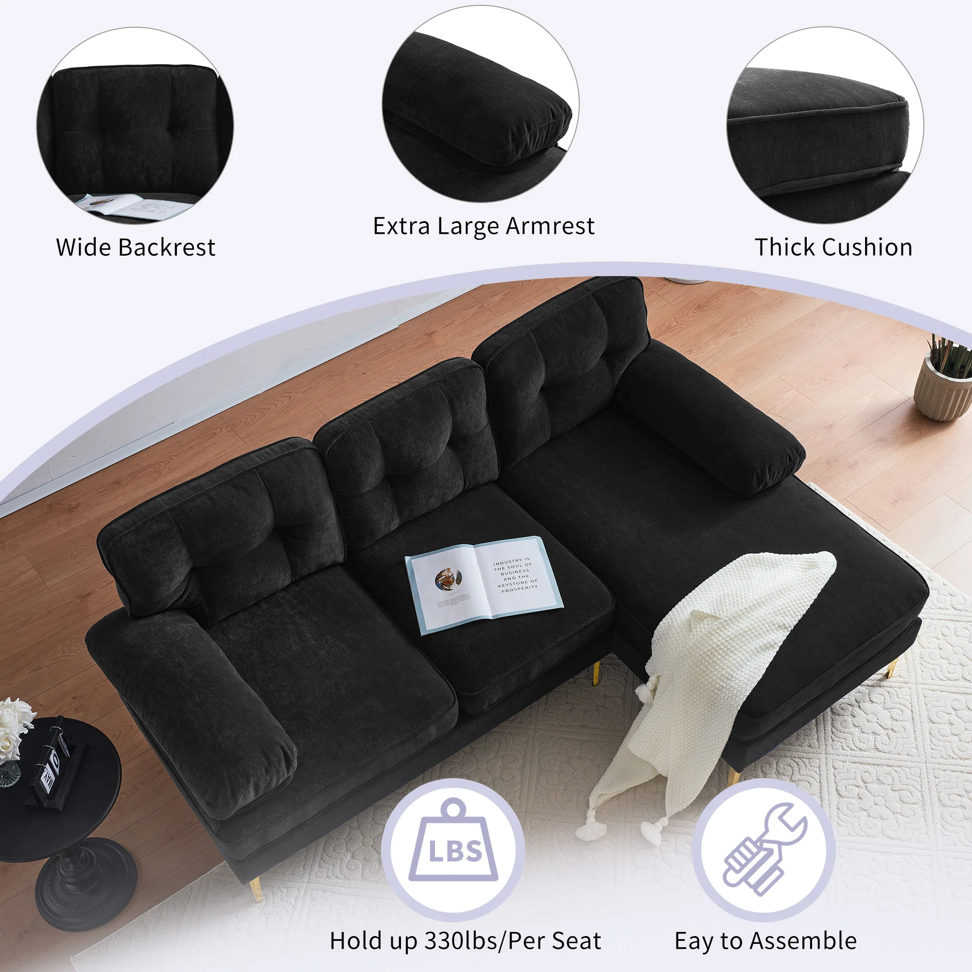 Modern Tufted Velvet L-Shape Sofa - Image 23