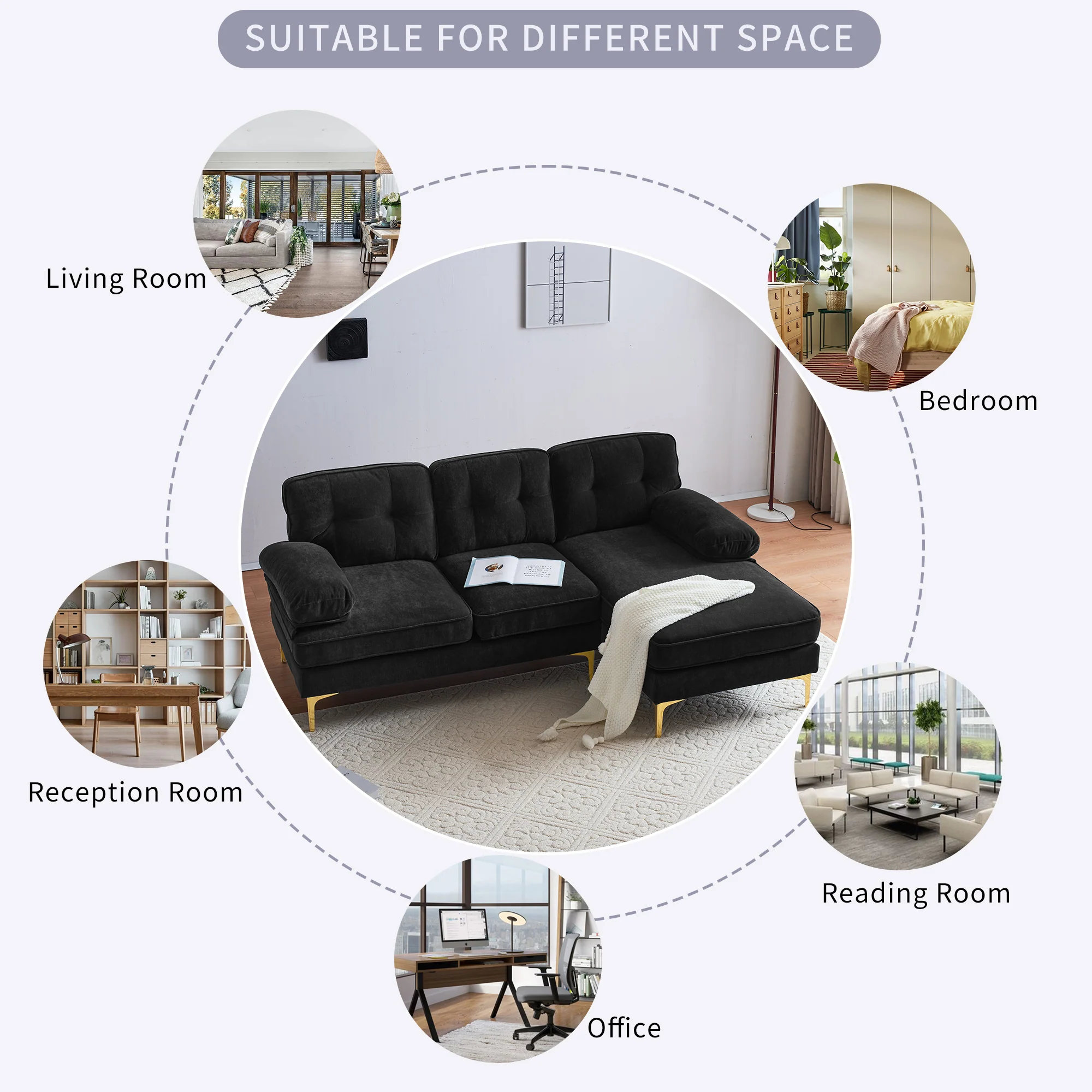 Modern Tufted Velvet L-Shape Sofa - Image 24
