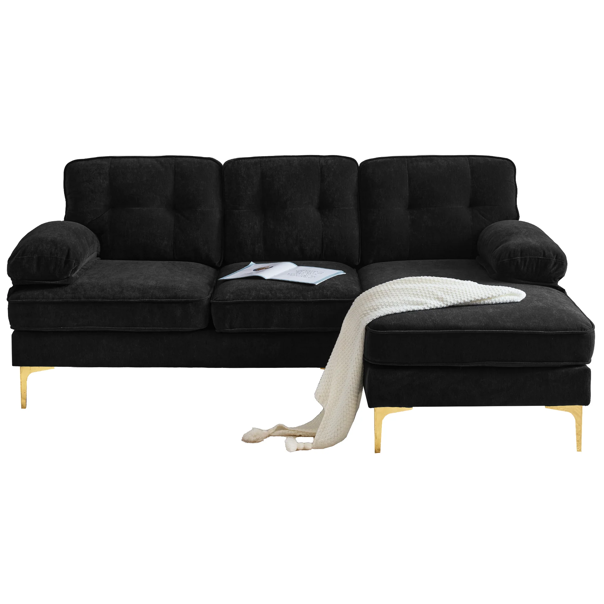 Modern Tufted Velvet L-Shape Sofa - Image 25
