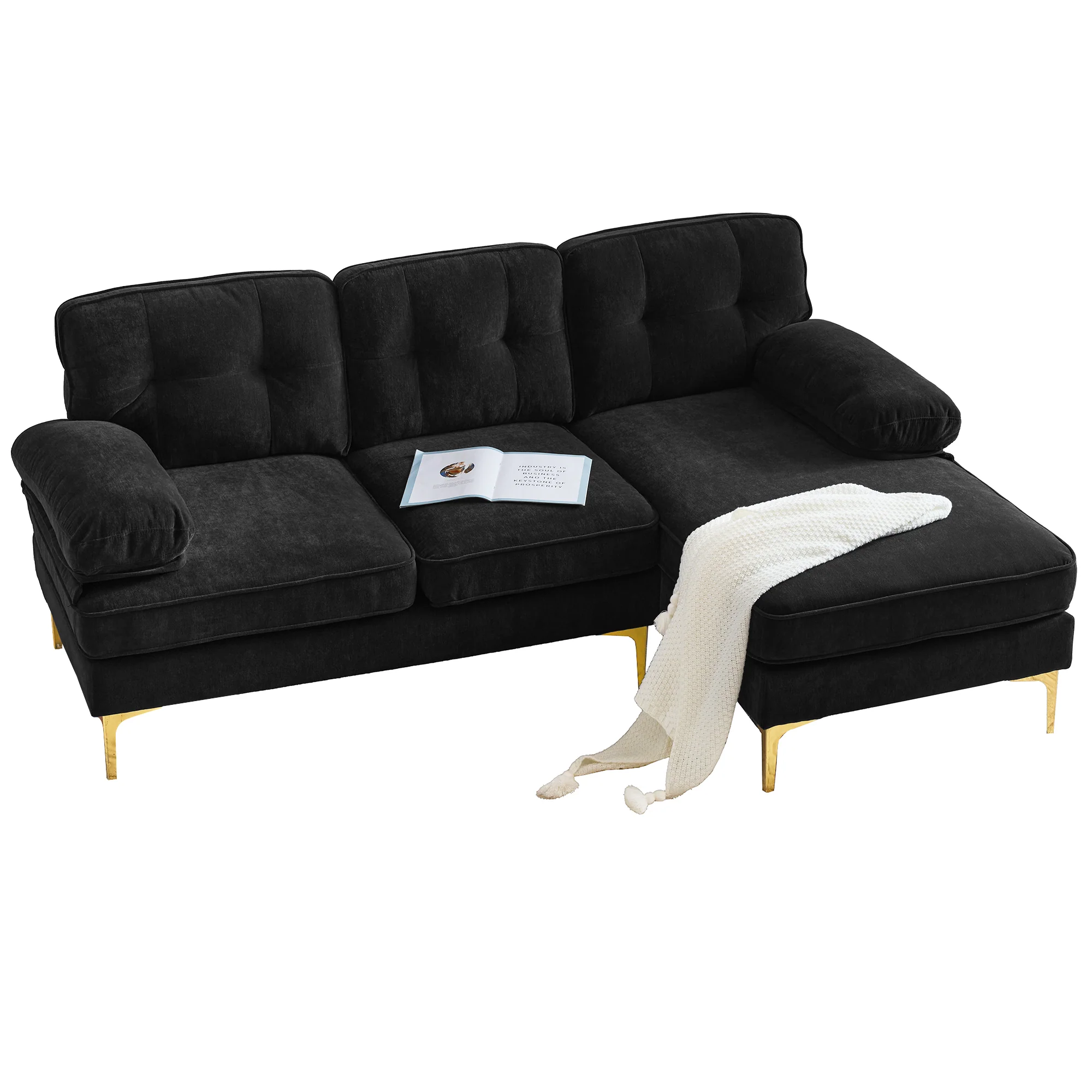 Modern Tufted Velvet L-Shape Sofa - Image 27