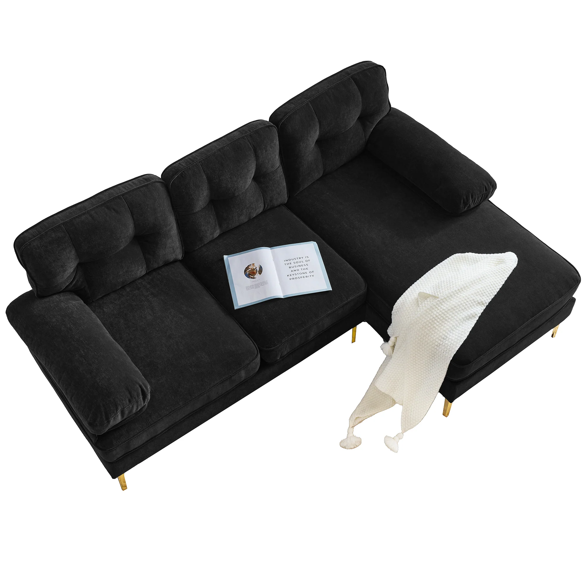 Modern Tufted Velvet L-Shape Sofa - Image 28