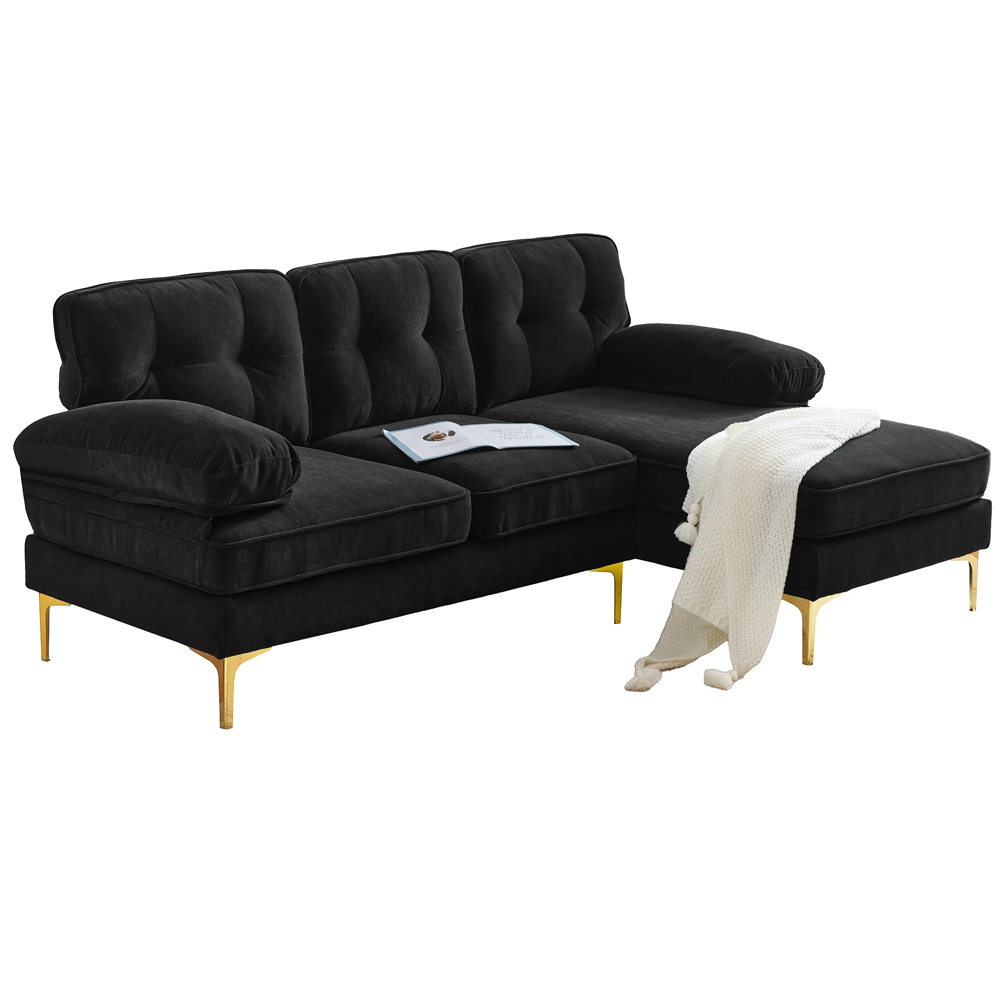 Modern Tufted Velvet L-Shape Sofa - Image 29