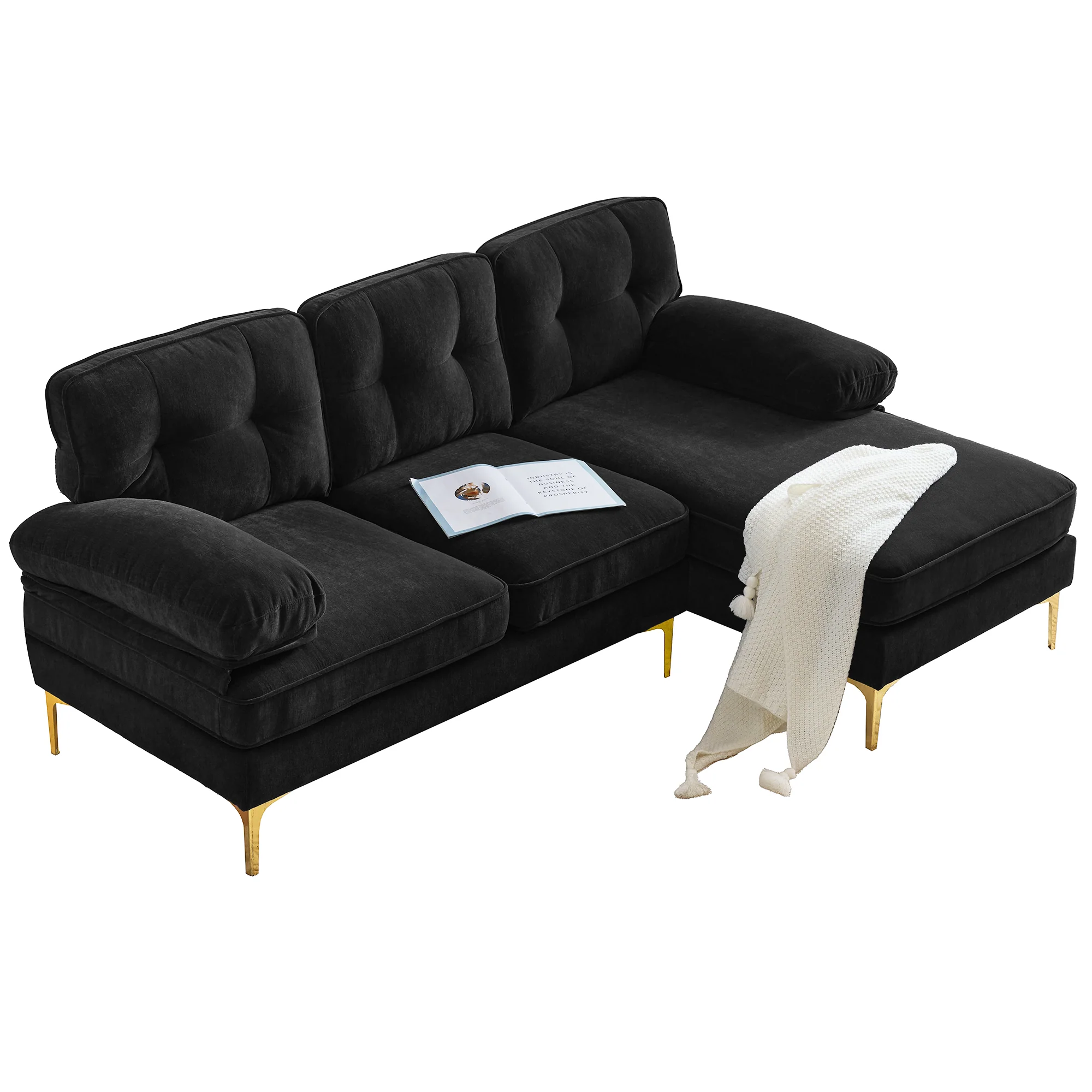 Modern Tufted Velvet L-Shape Sofa - Image 30