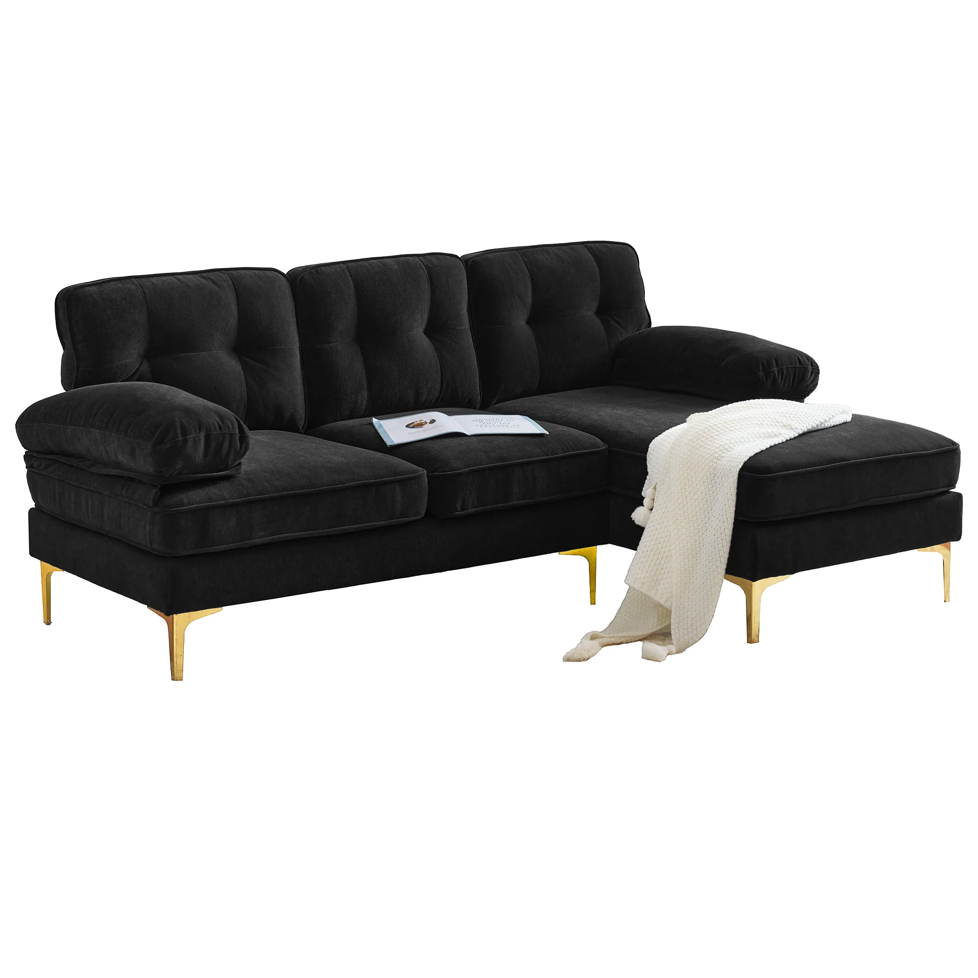 Modern Tufted Velvet L-Shape Sofa - Image 31