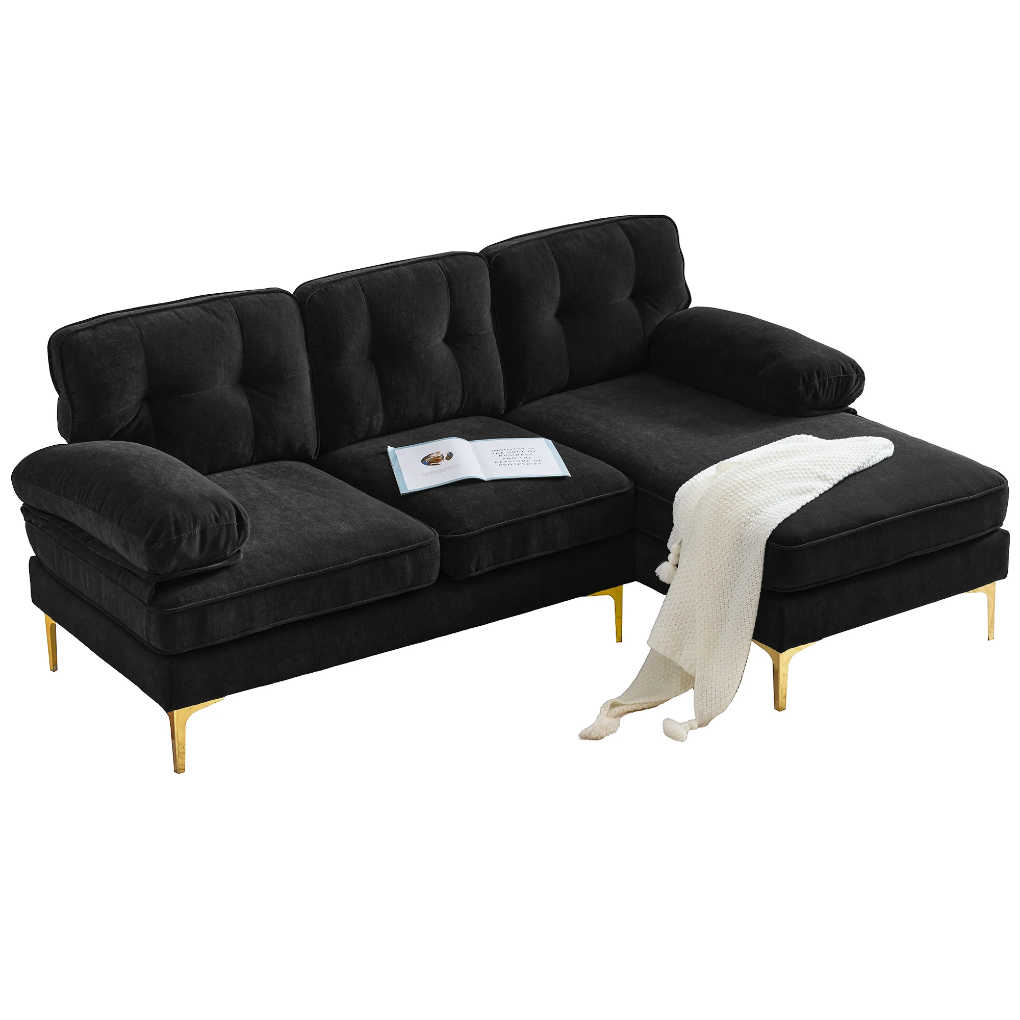 Modern Tufted Velvet L-Shape Sofa - Image 32