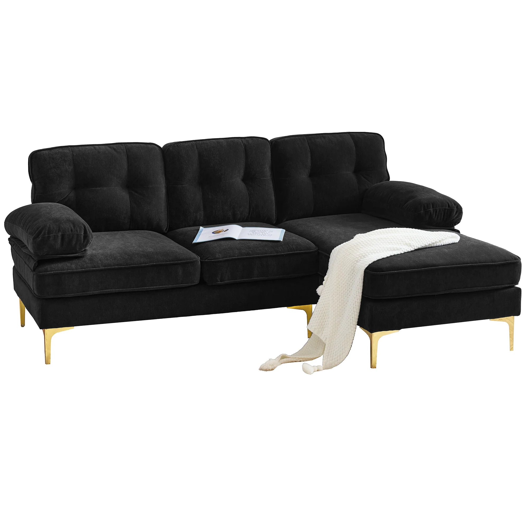 Modern Tufted Velvet L-Shape Sofa - Image 33