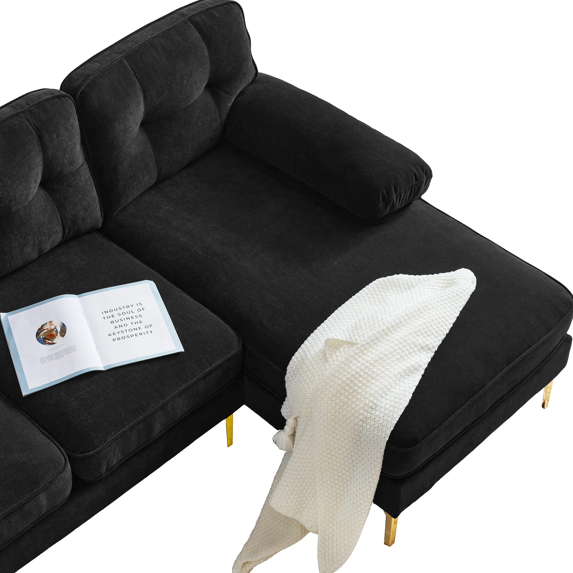 Modern Tufted Velvet L-Shape Sofa - Image 35