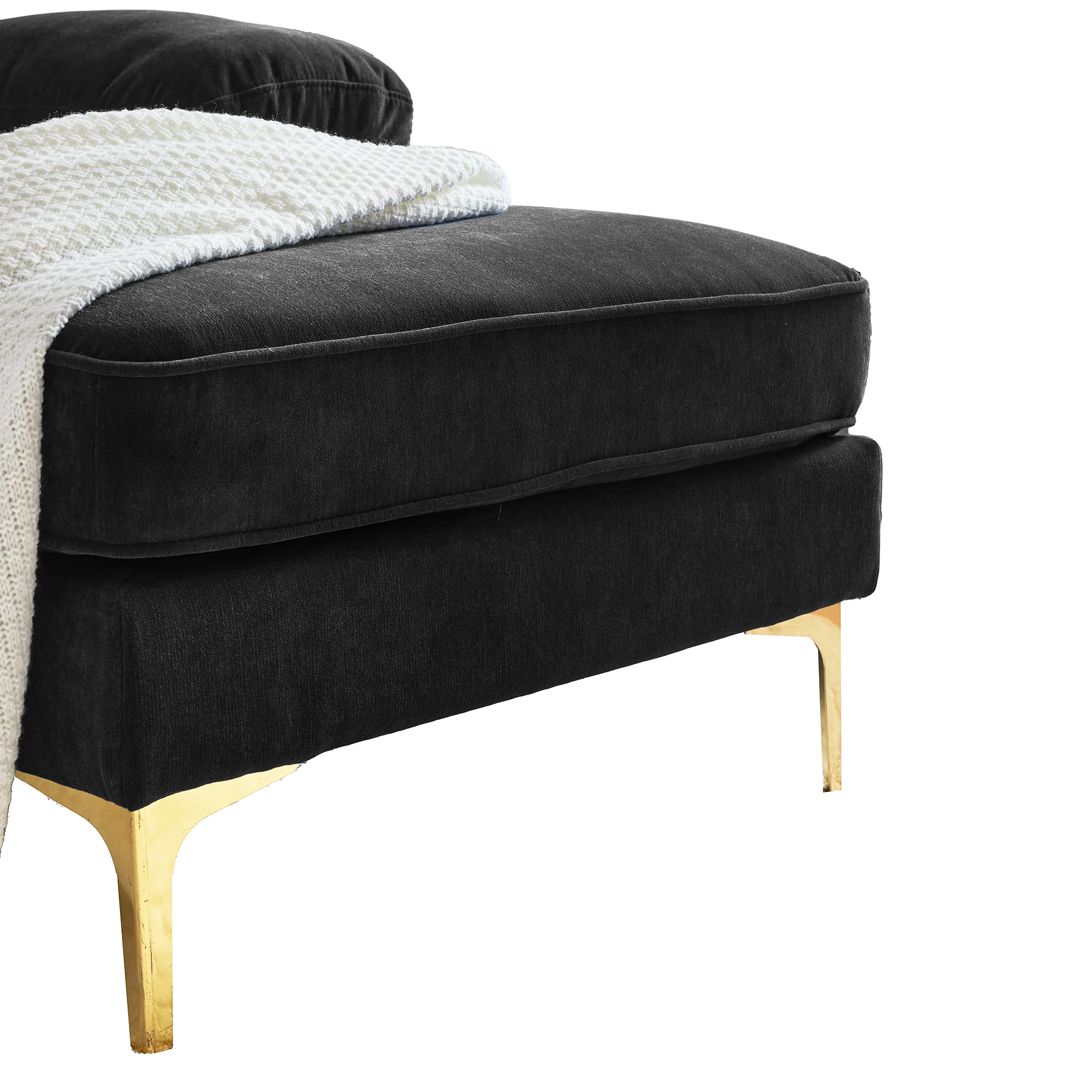 Modern Tufted Velvet L-Shape Sofa - Image 38