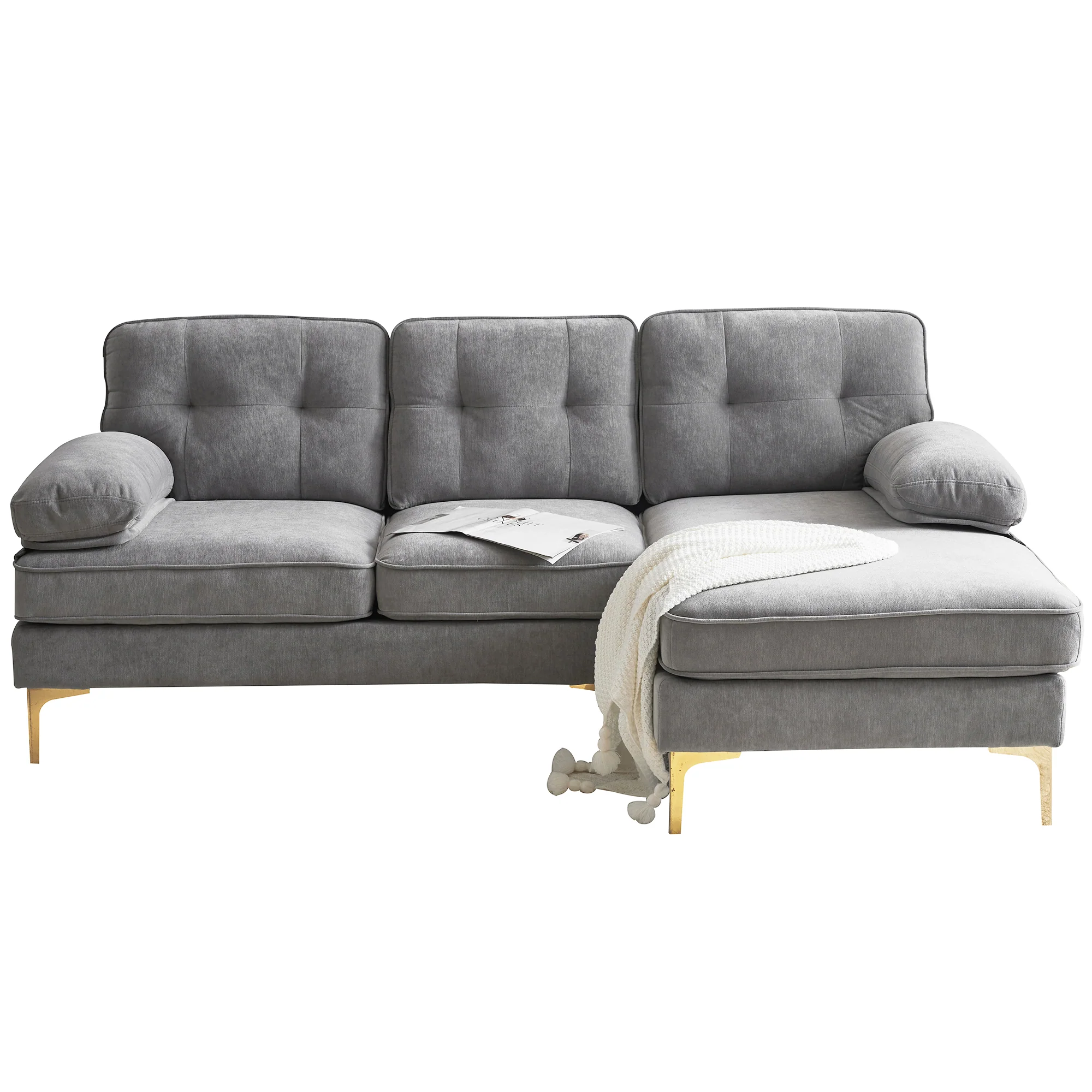 Modern Tufted Velvet L-Shape Sofa - Image 43