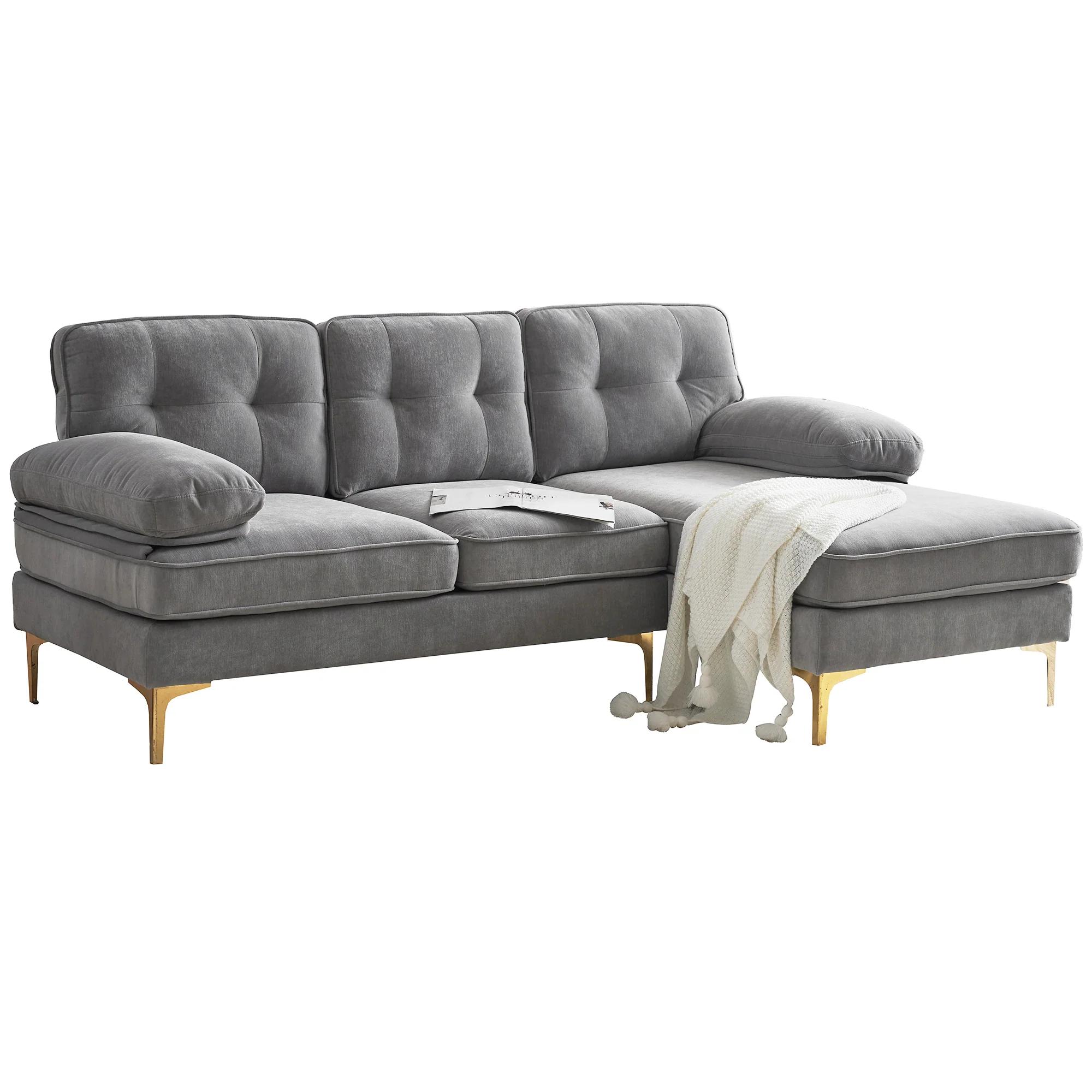 Modern Tufted Velvet L-Shape Sofa - Image 44