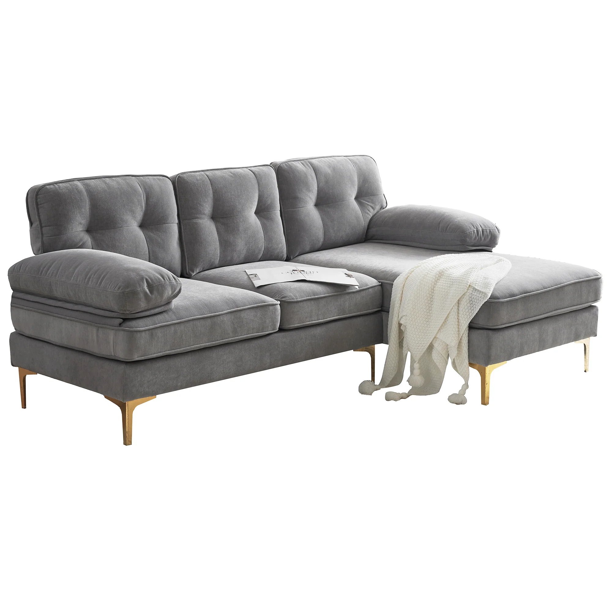 Modern Tufted Velvet L-Shape Sofa - Image 45