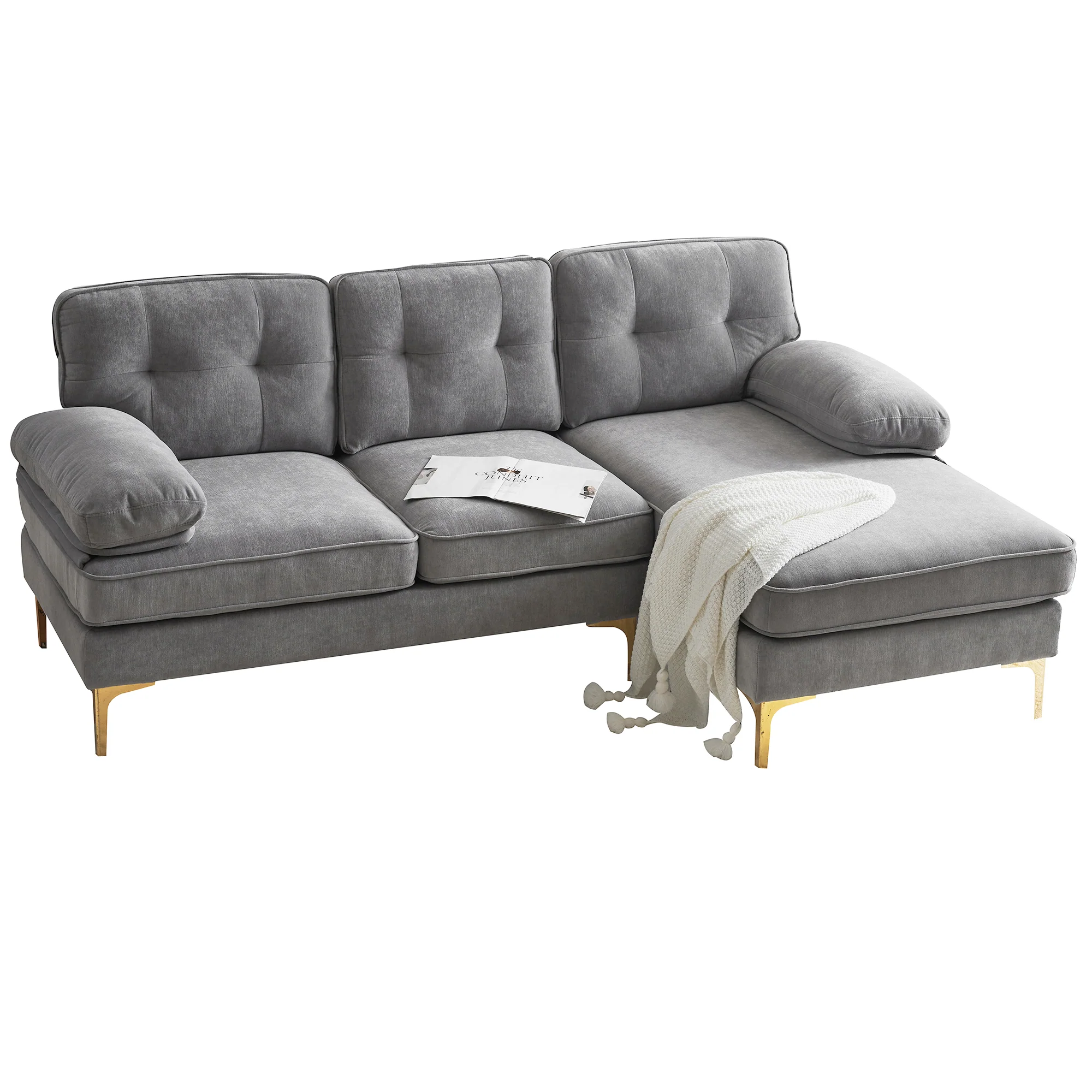 Modern Tufted Velvet L-Shape Sofa - Image 46