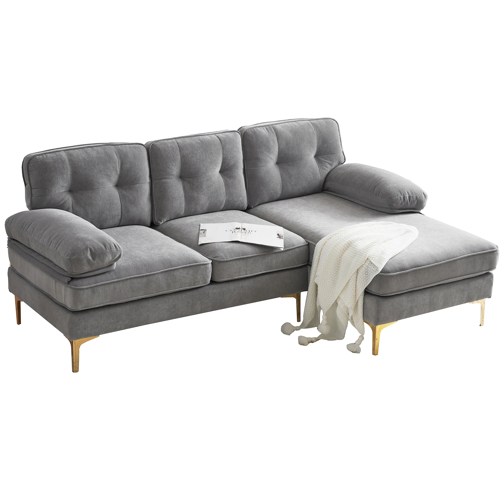 Modern Tufted Velvet L-Shape Sofa - Image 47