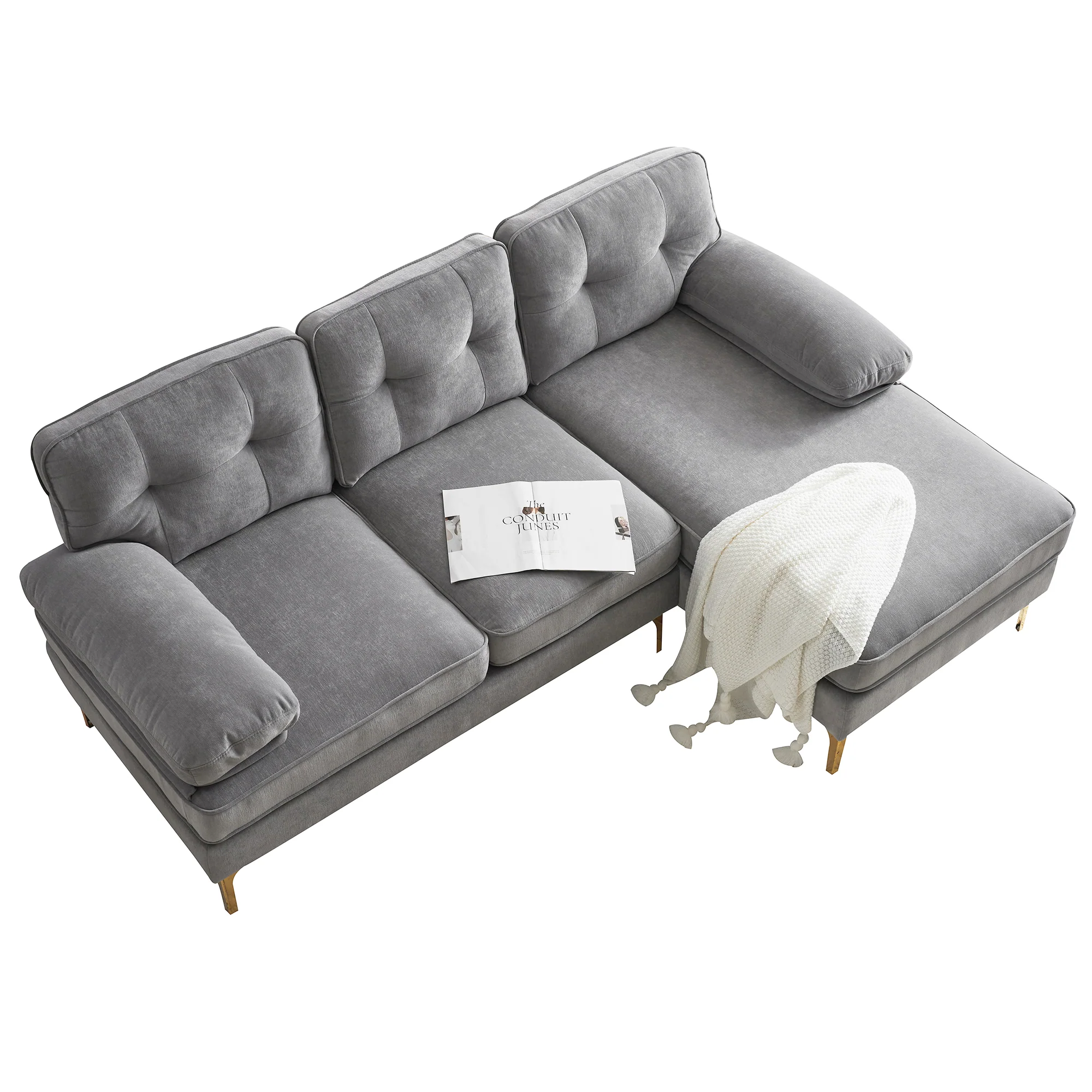 Modern Tufted Velvet L-Shape Sofa - Image 49