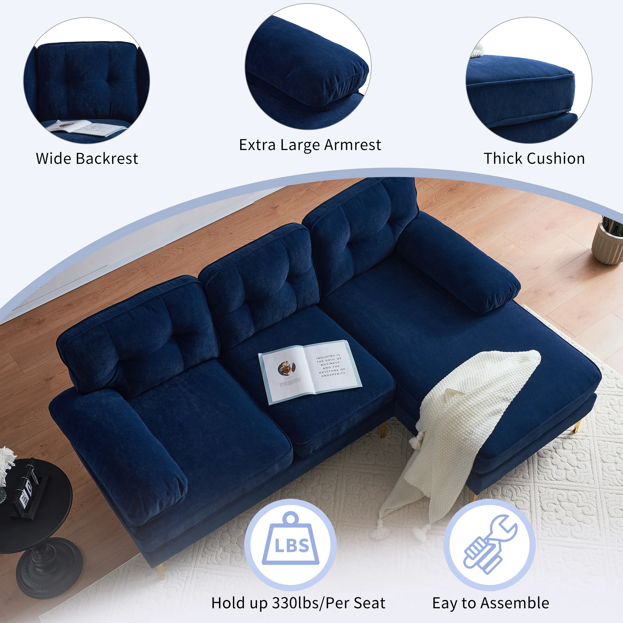 Modern Tufted Velvet L-Shape Sofa - Image 5