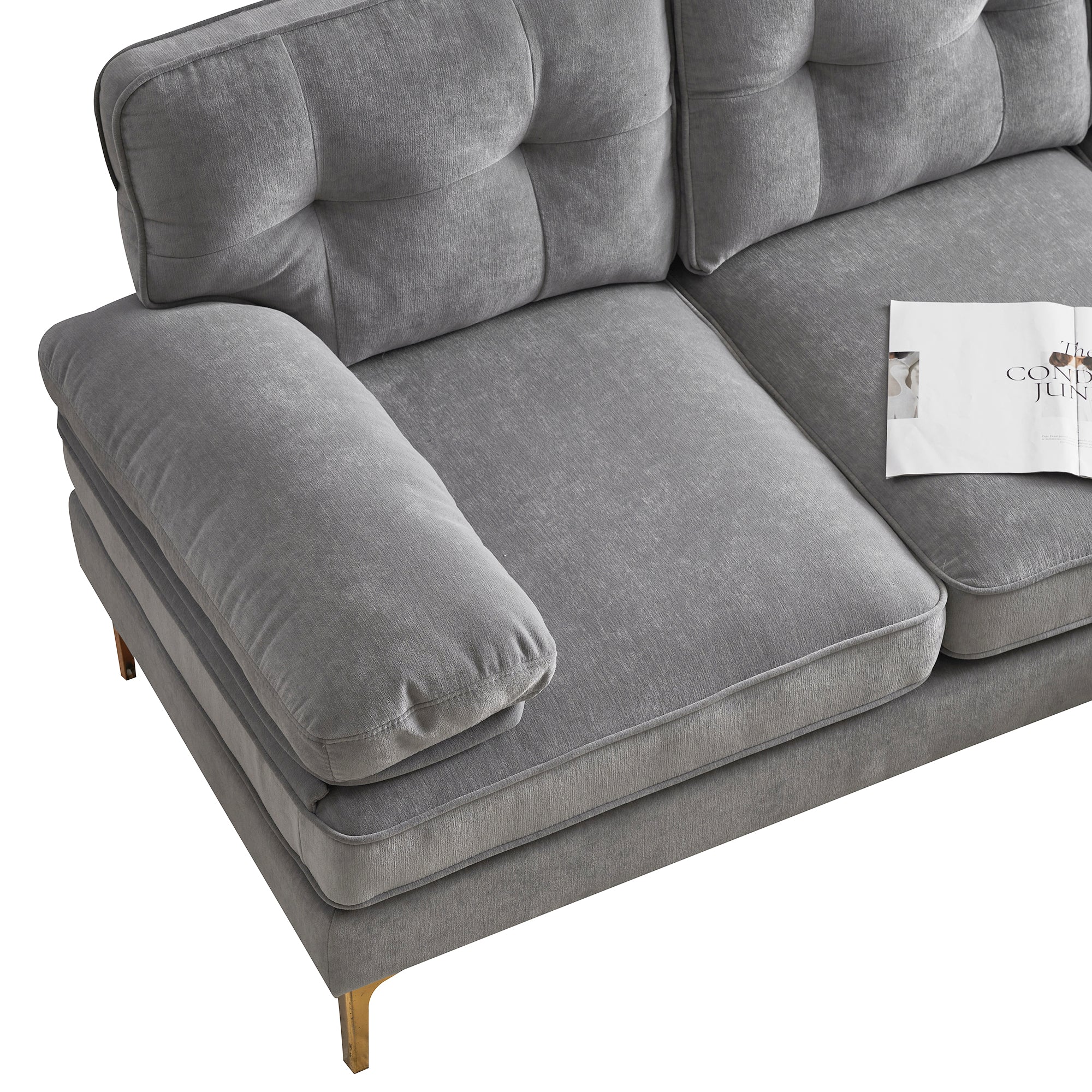 Modern Tufted Velvet L-Shape Sofa - Image 52