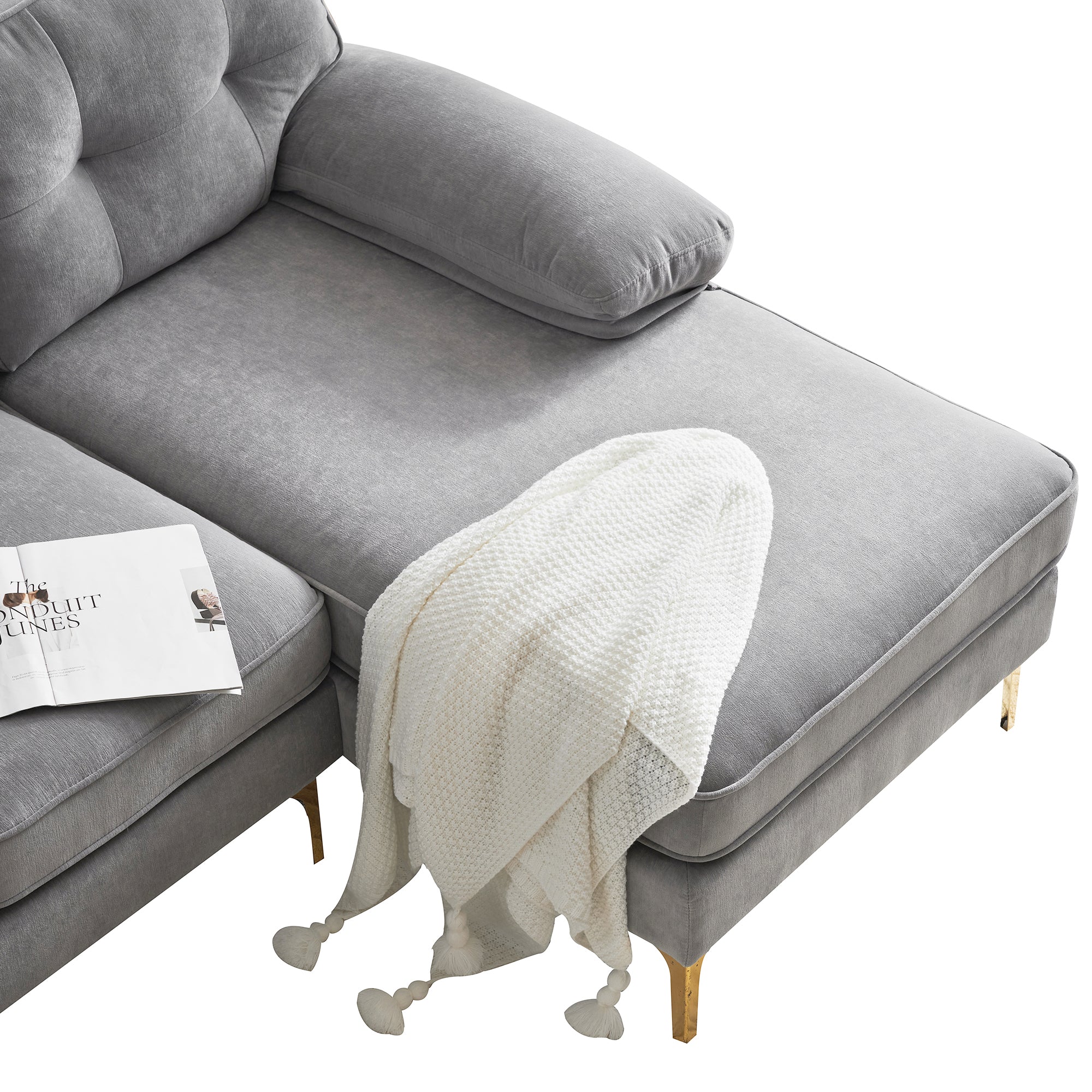 Modern Tufted Velvet L-Shape Sofa - Image 55