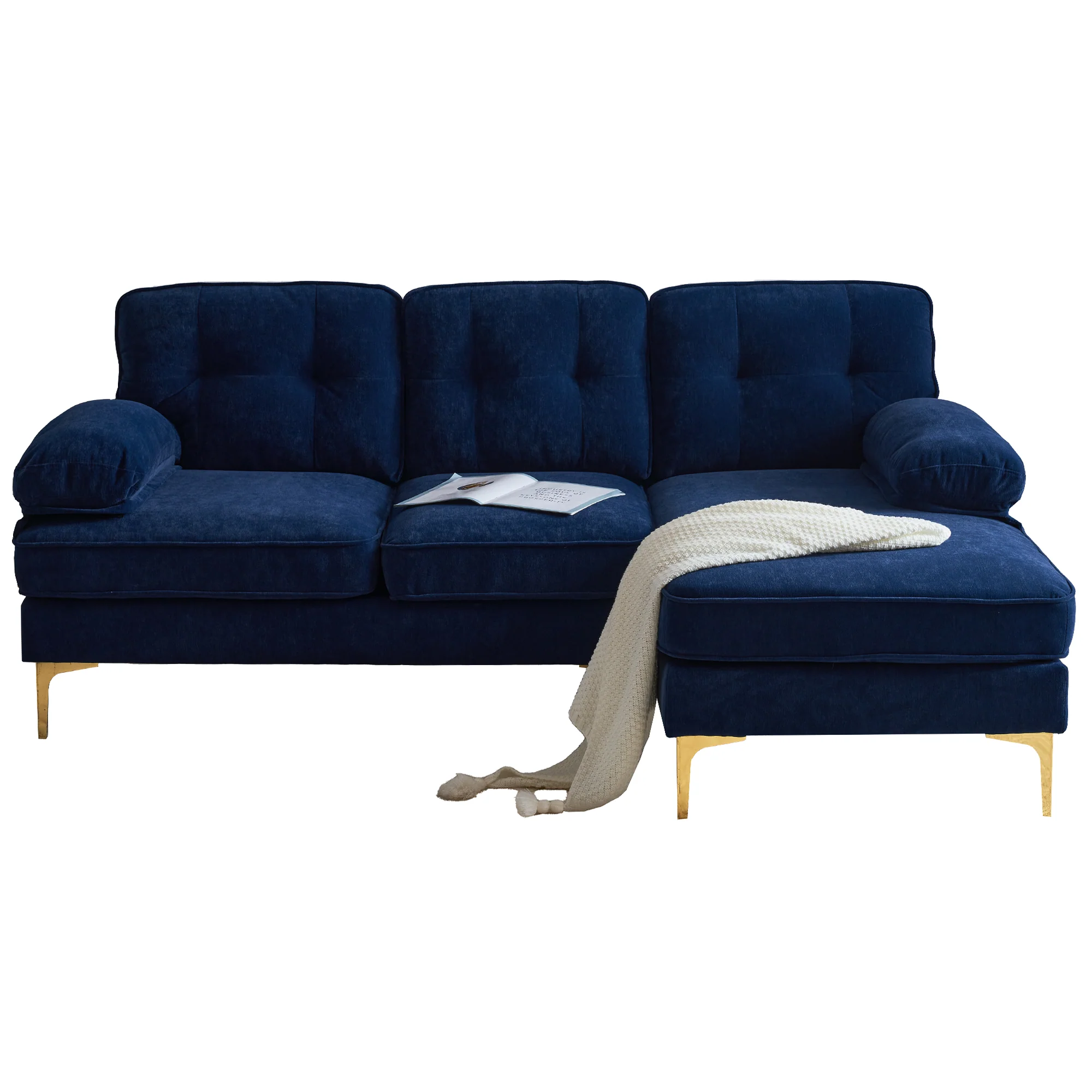 Modern Tufted Velvet L-Shape Sofa - Image 7