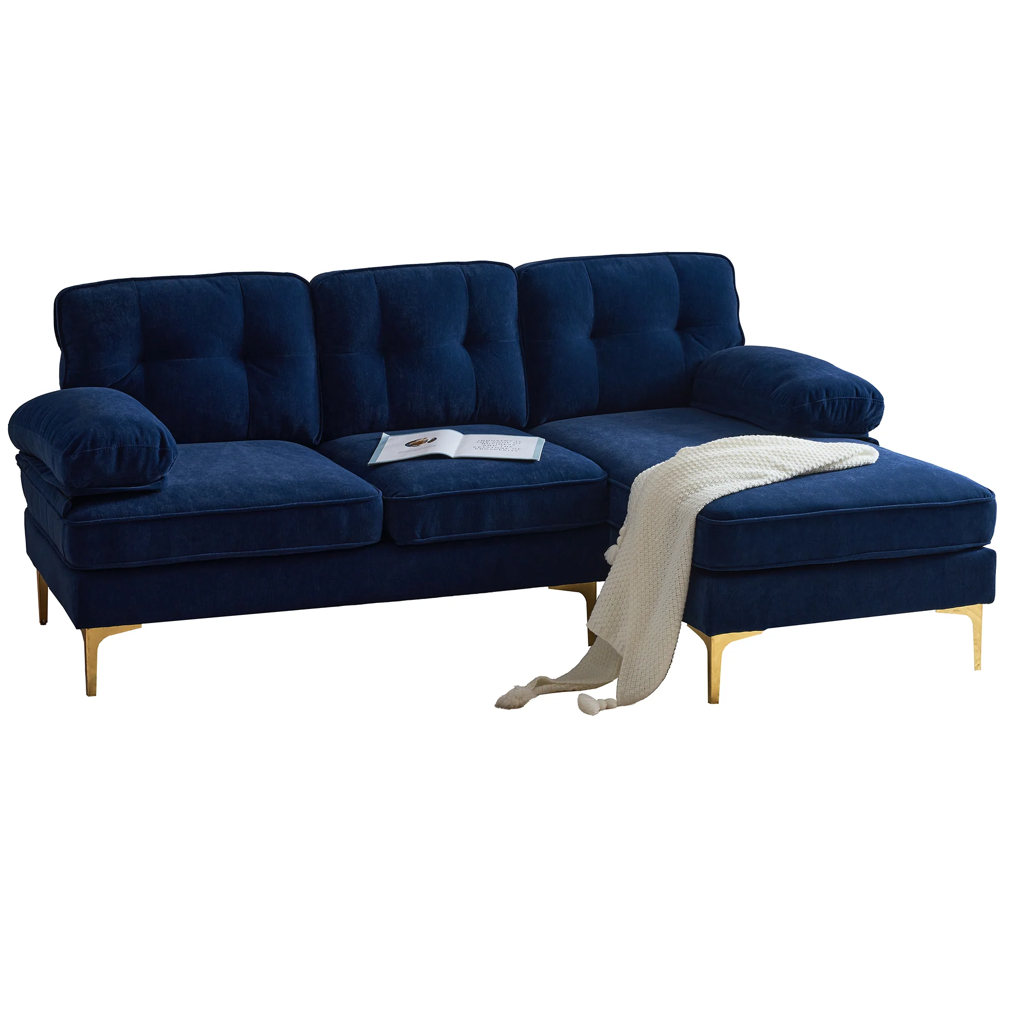 Modern Tufted Velvet L-Shape Sofa - Image 8