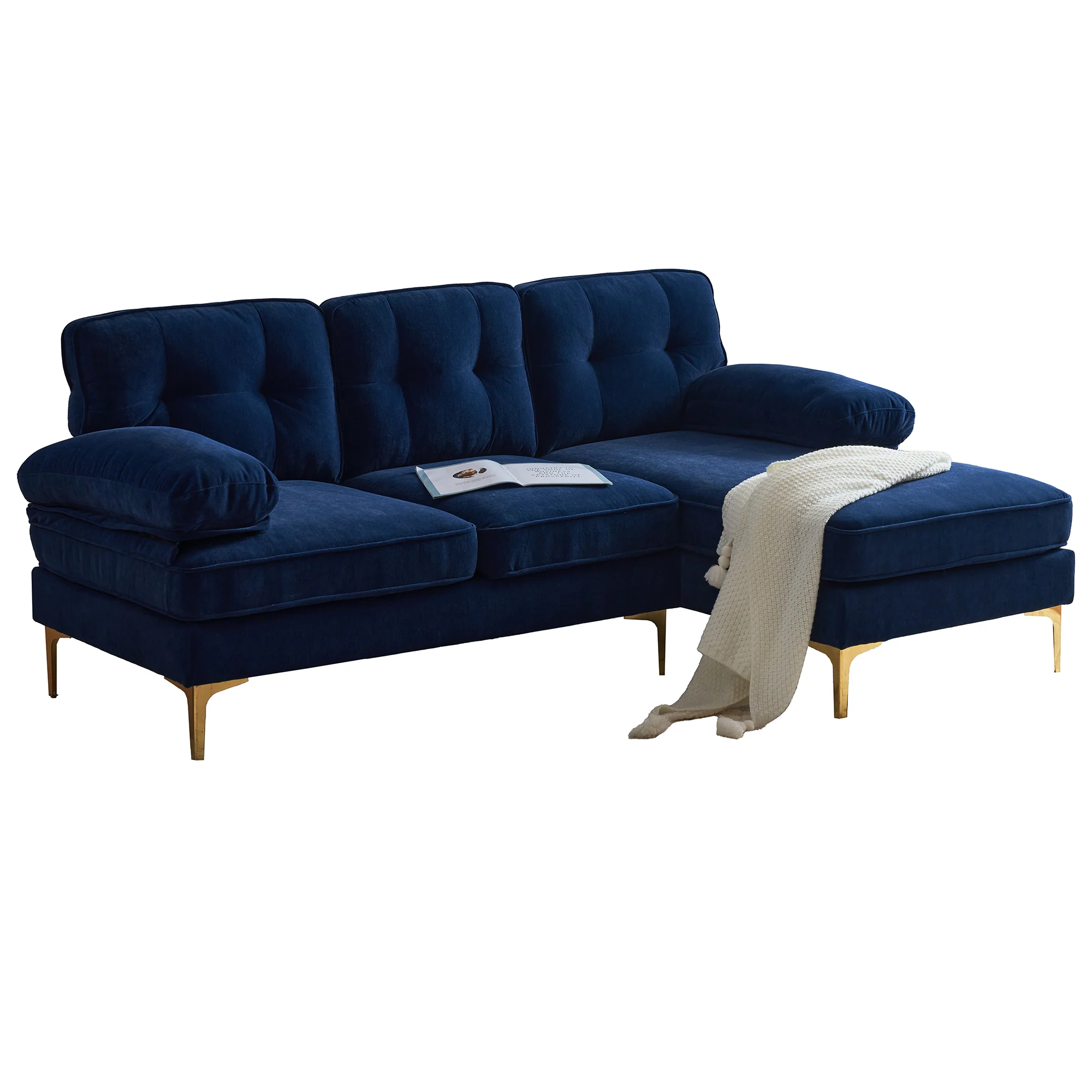 Modern Tufted Velvet L-Shape Sofa - Image 9