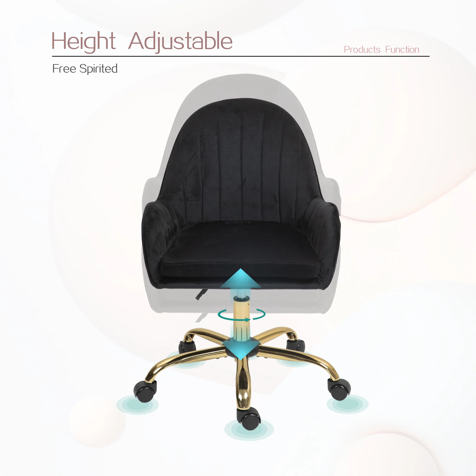 Velvet Home Office Chair with Wheels and Gold Metal Base - Image 14