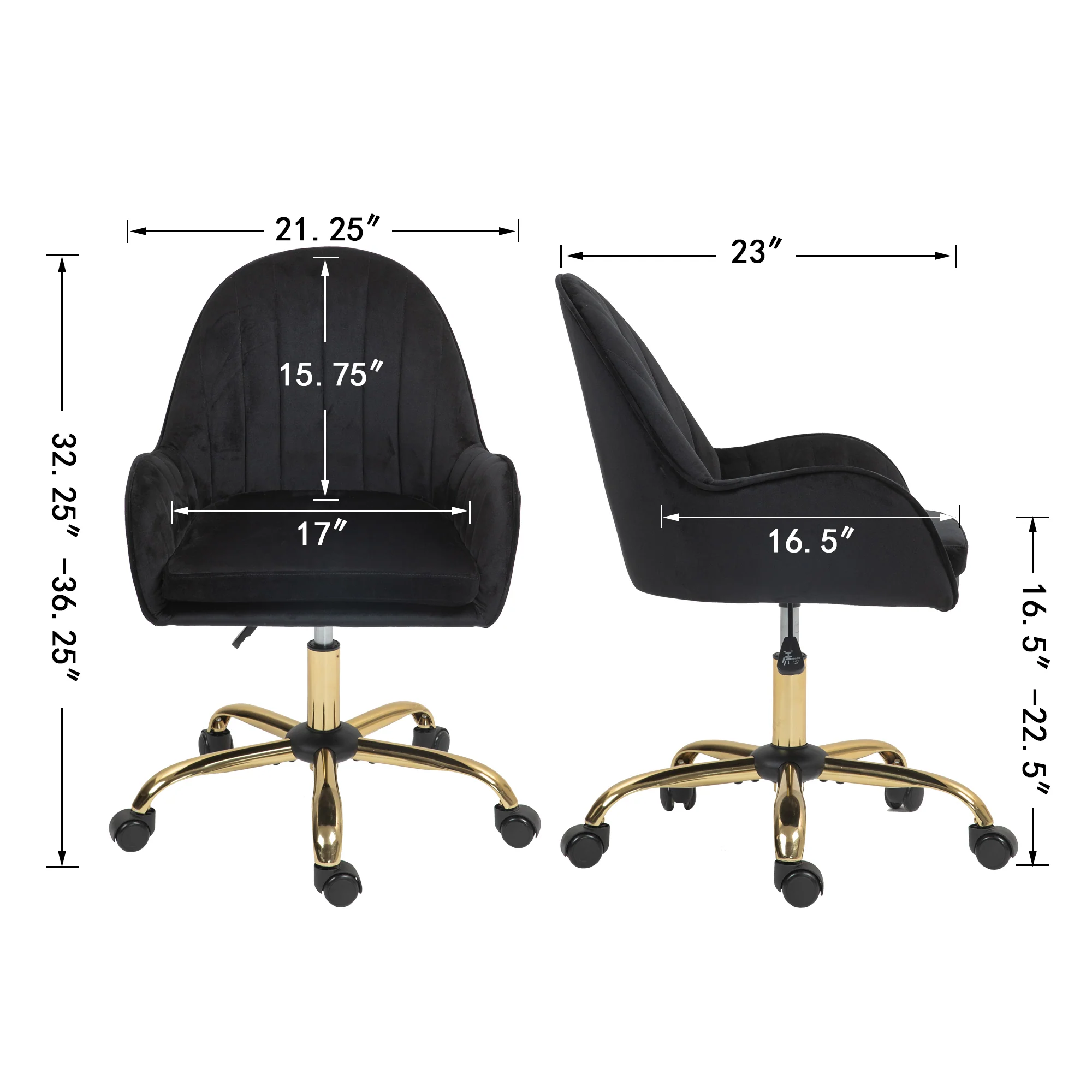 Velvet Home Office Chair with Wheels and Gold Metal Base - Image 17