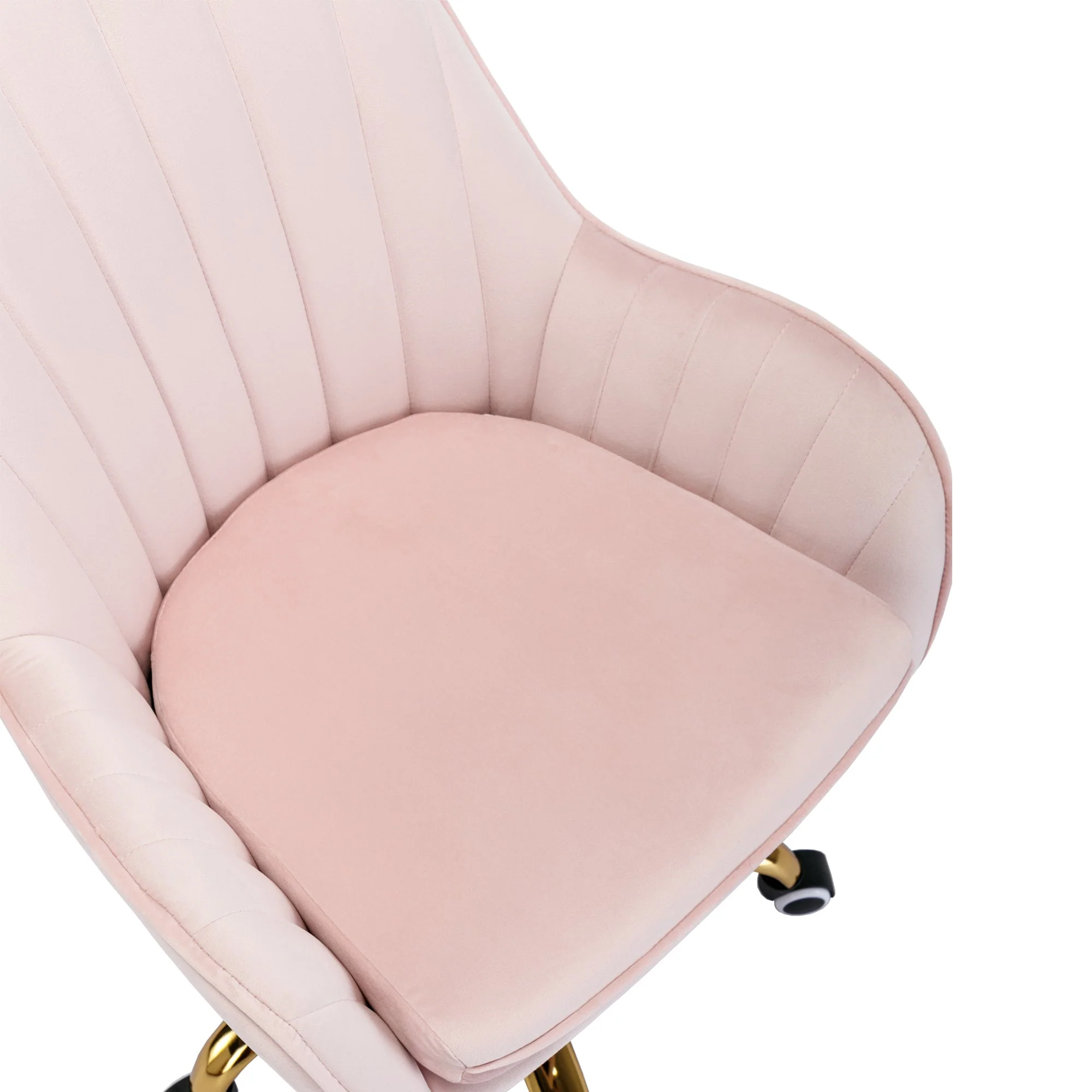 Velvet Home Office Chair with Wheels and Gold Metal Base - Image 3