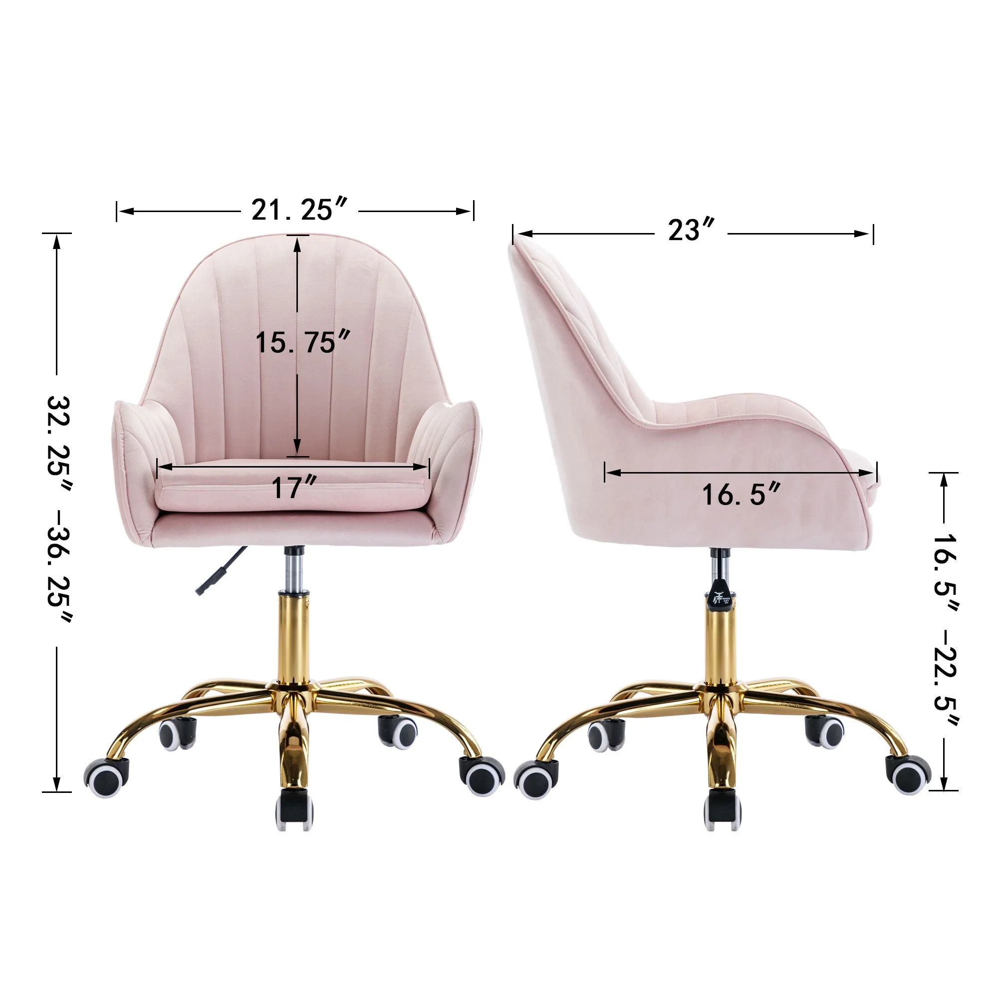 Velvet Home Office Chair with Wheels and Gold Metal Base - Image 6