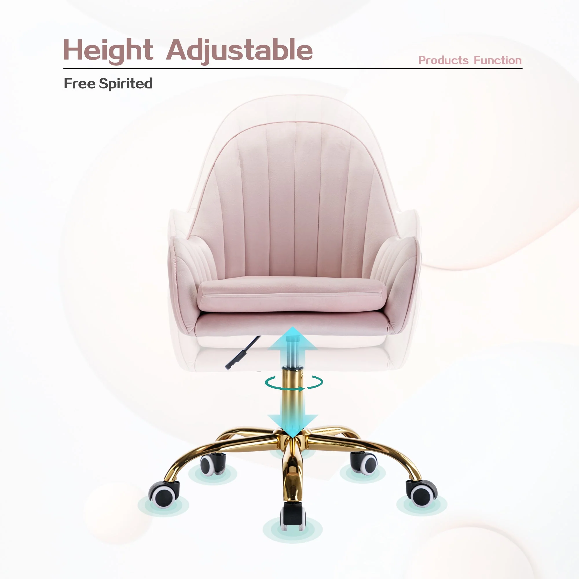 Velvet Home Office Chair with Wheels and Gold Metal Base - Image 8