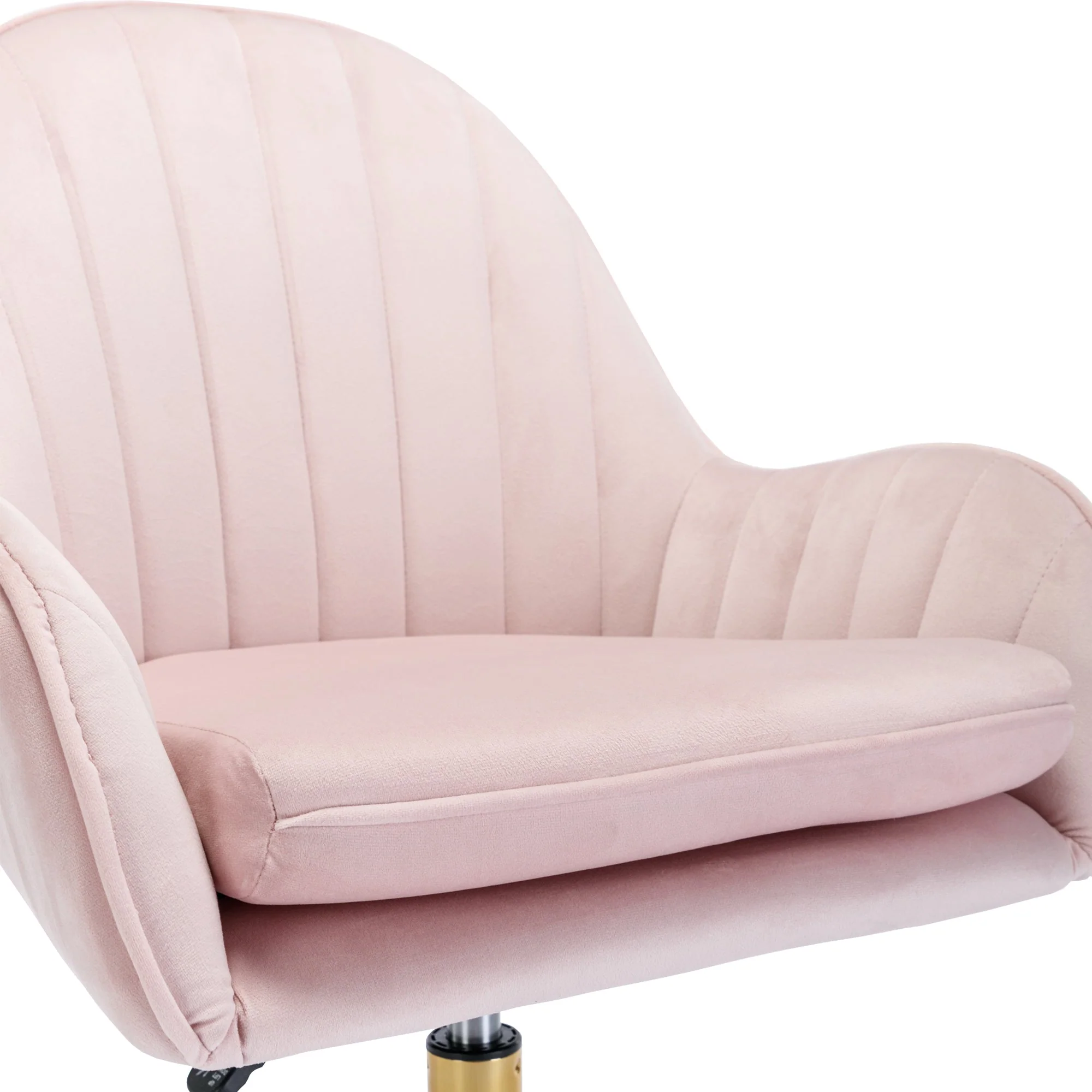 Velvet Home Office Chair with Wheels and Gold Metal Base - Image 9