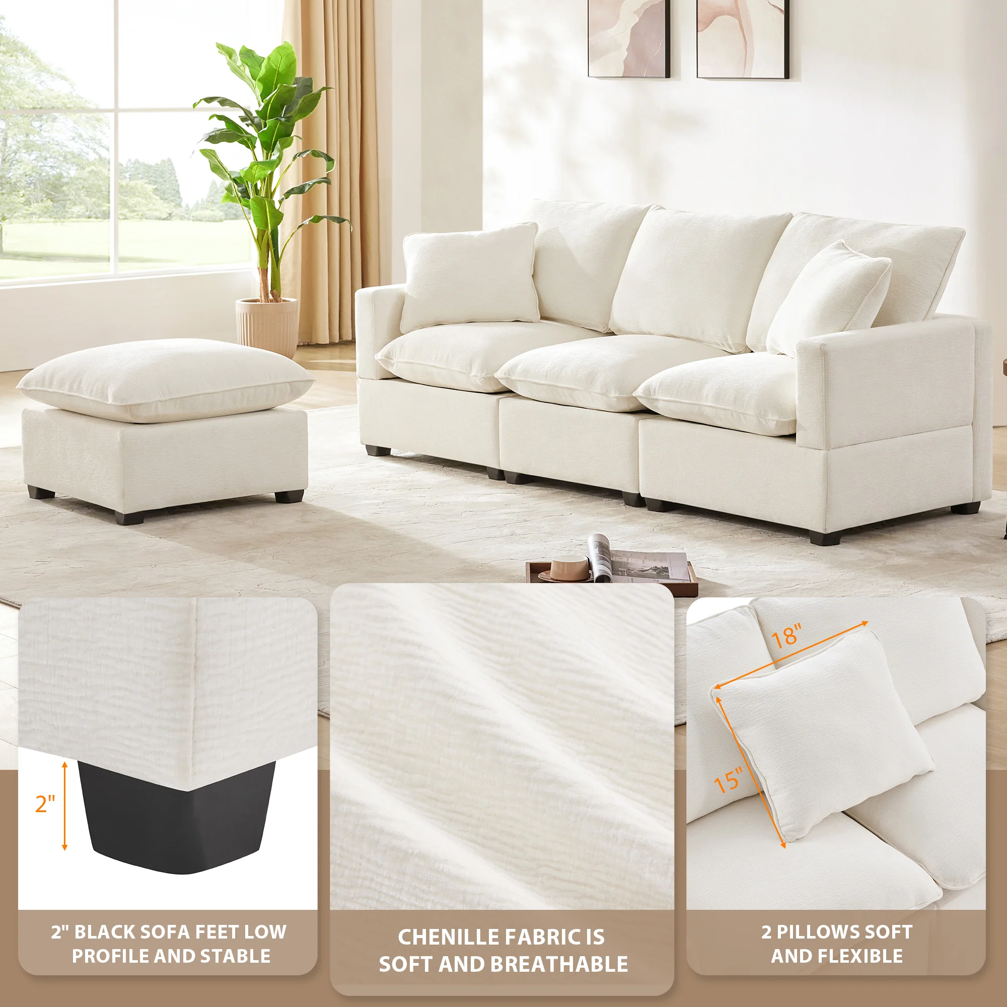 Chenille Modular L-Shape Sofa - Image 28