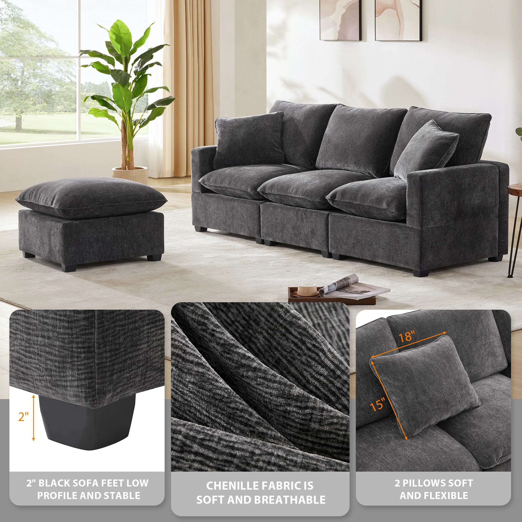 Chenille Modular L-Shape Sofa - Image 6